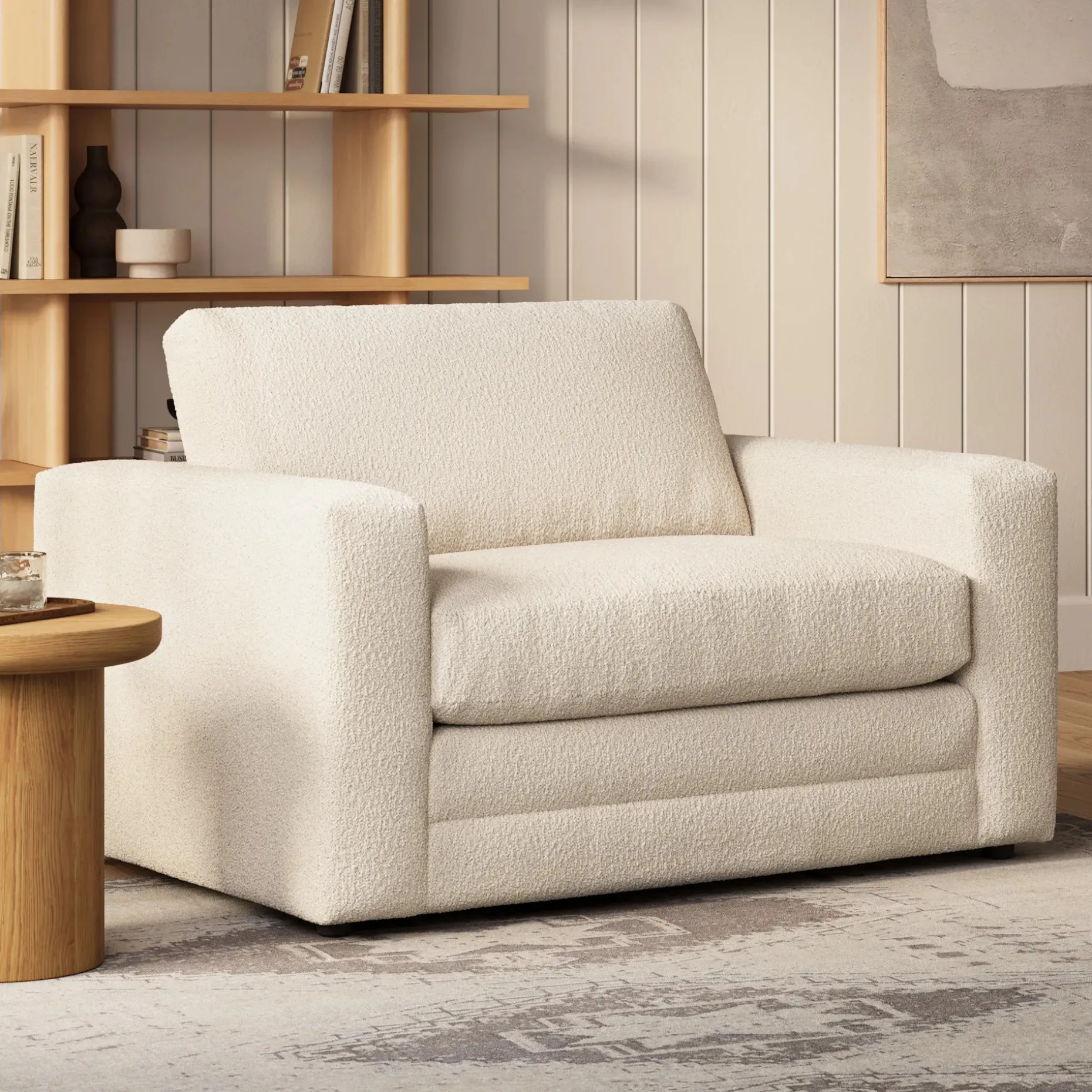 Riley 57.5" Sleeper Chair - Ivory Wool Bouclé