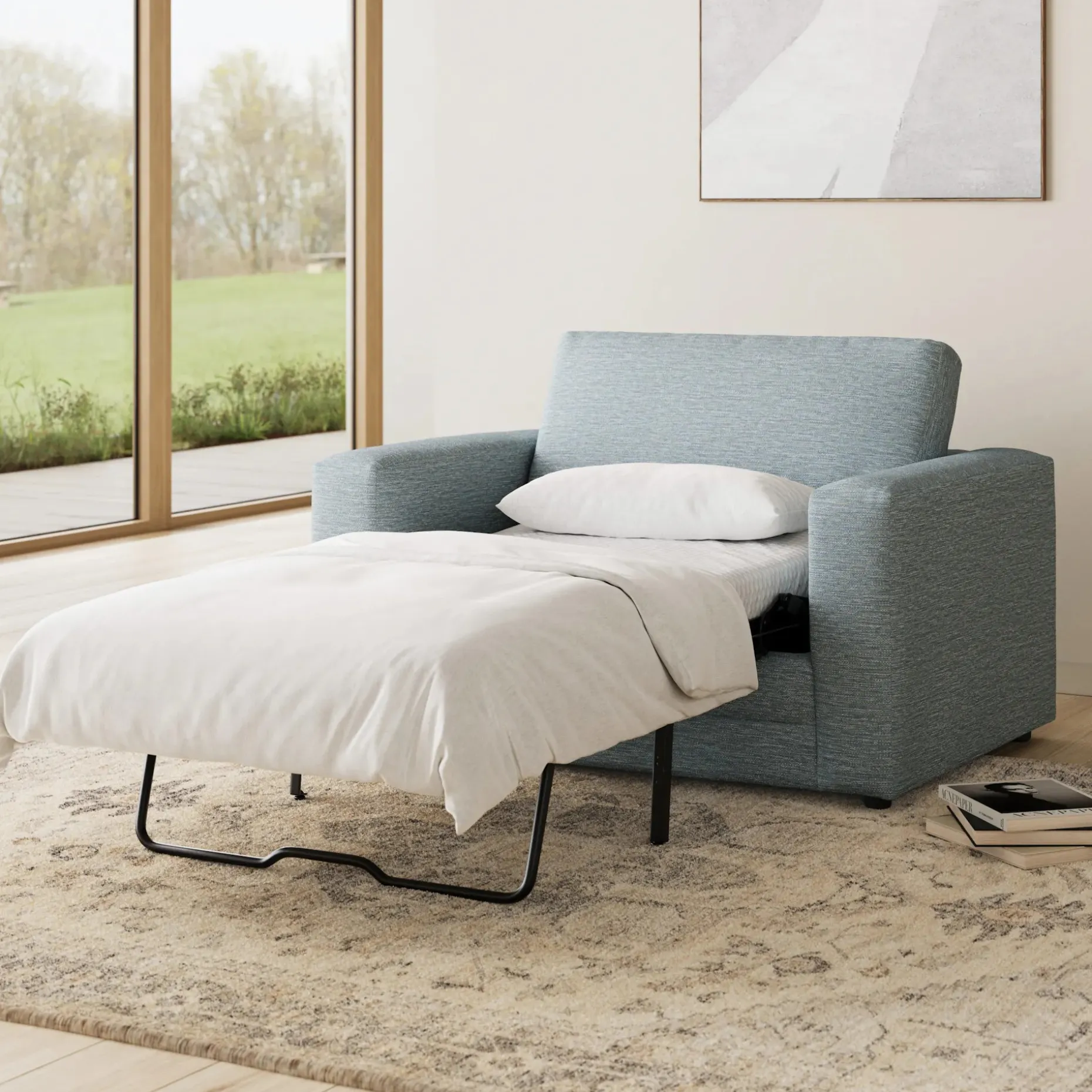 Riley 57.5" Sleeper Chair - Silver Light Blue