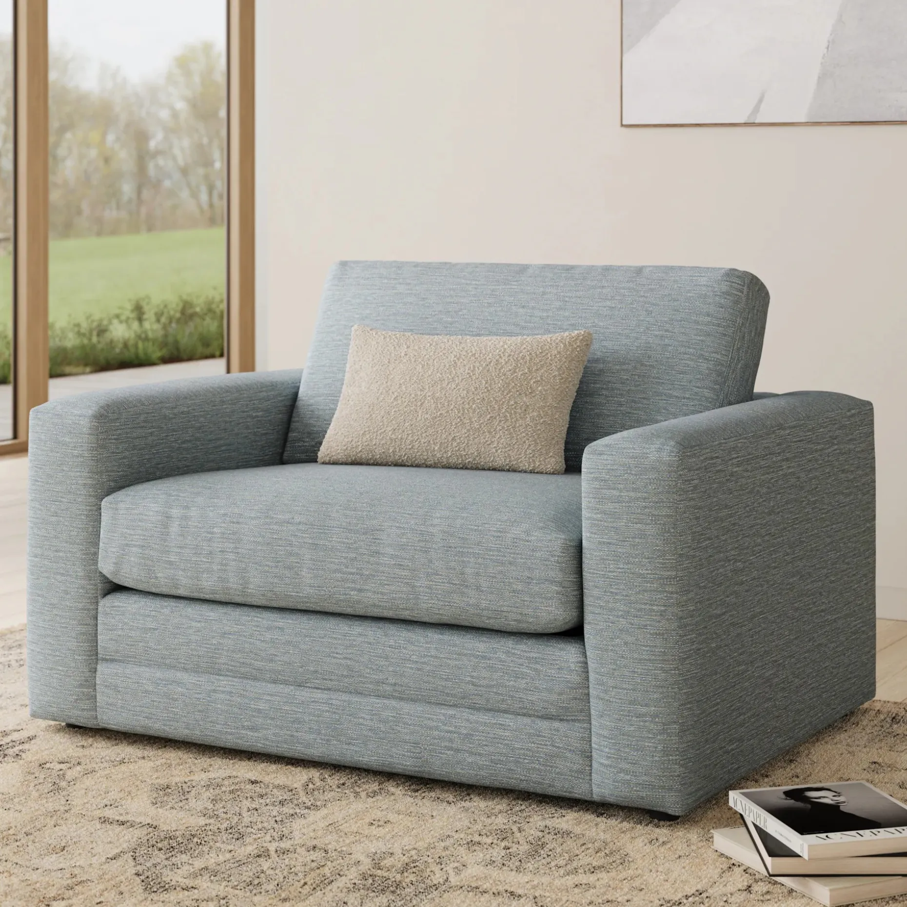 Riley 57.5" Sleeper Chair - Silver Light Blue