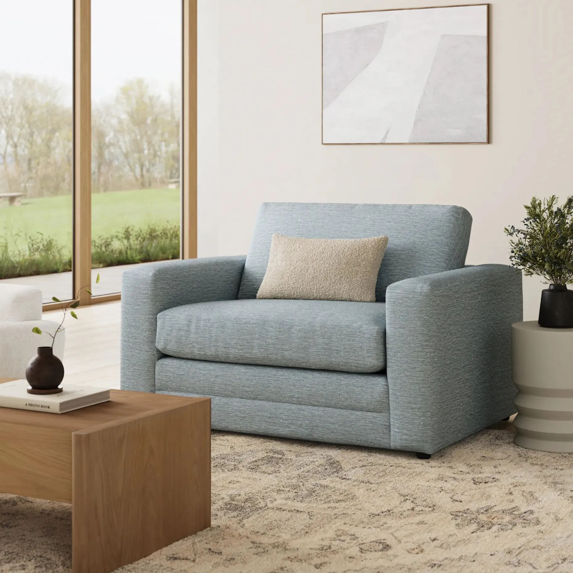 Riley 57.5" Sleeper Chair - Silver Light Blue