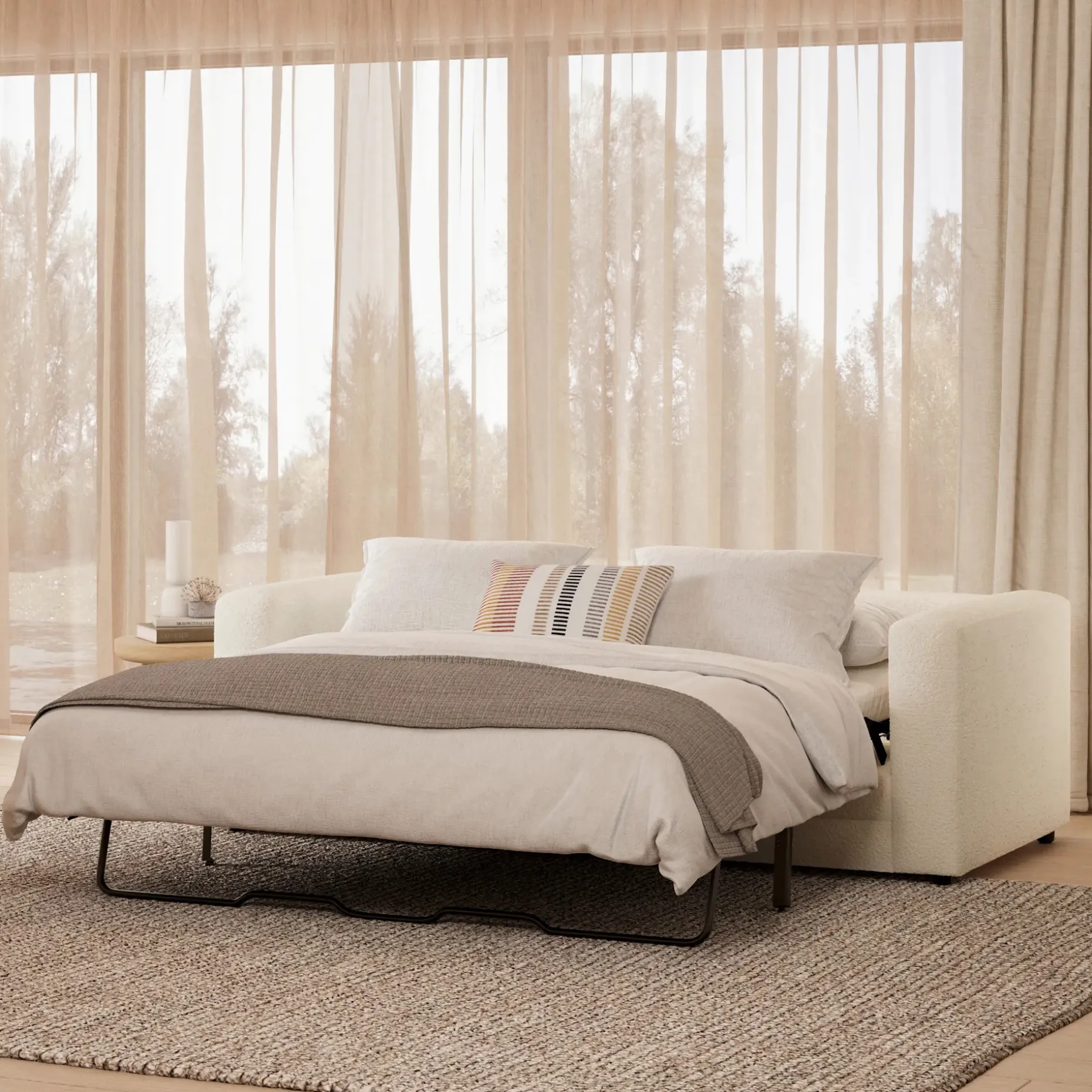 Riley 84" Sofa Bed - Ivory Wool Bouclé