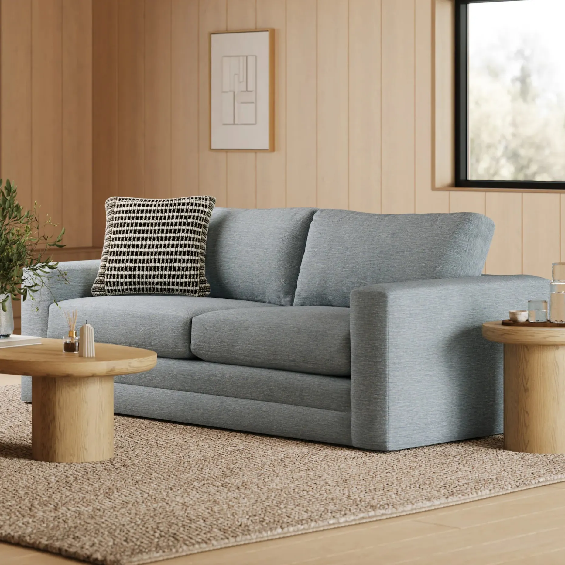 Riley 84" Sofa - Silver Light Blue