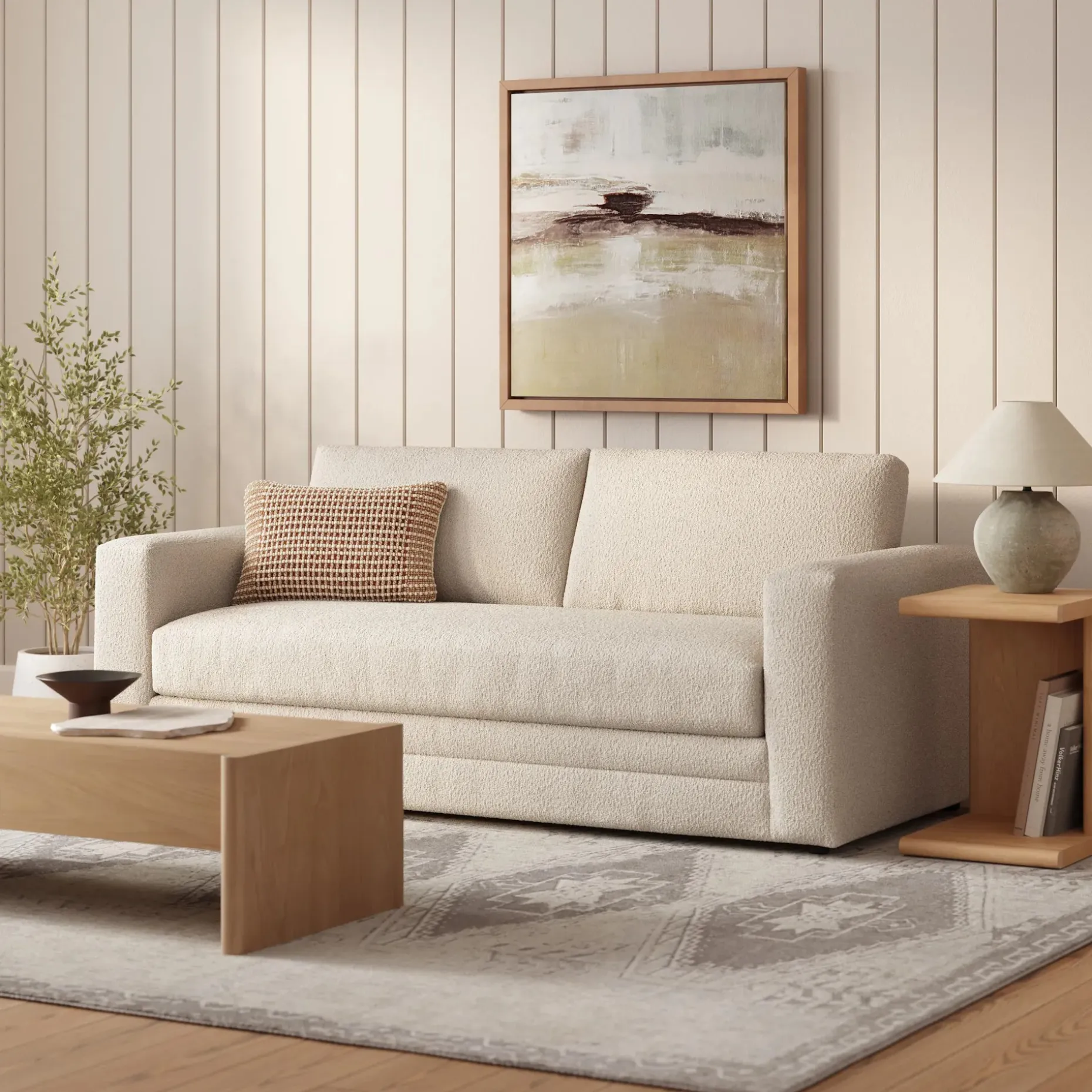 Riley 84" Storage Sofa - Ivory Wool Bouclé