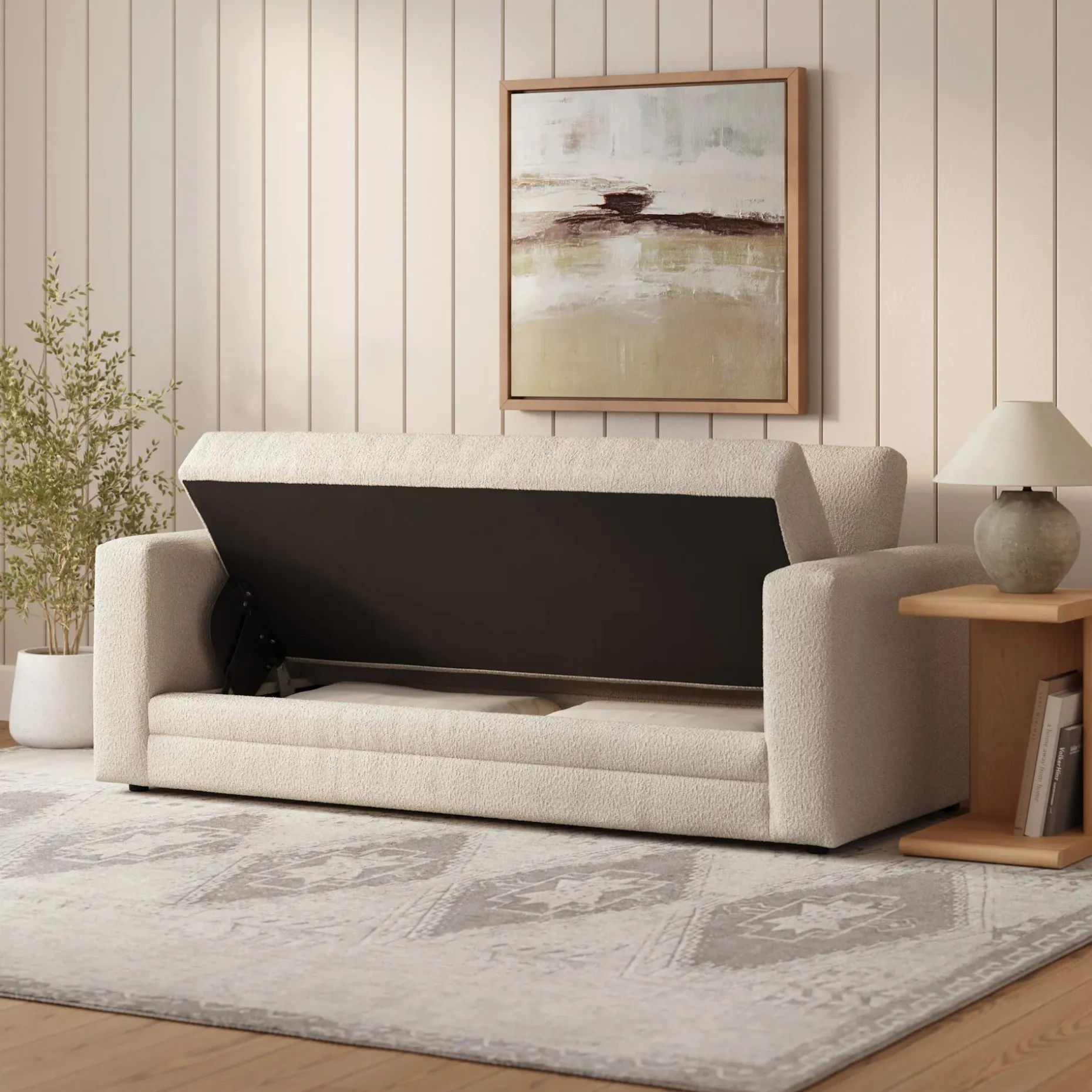 Riley 84" Storage Sofa - Ivory Wool Bouclé