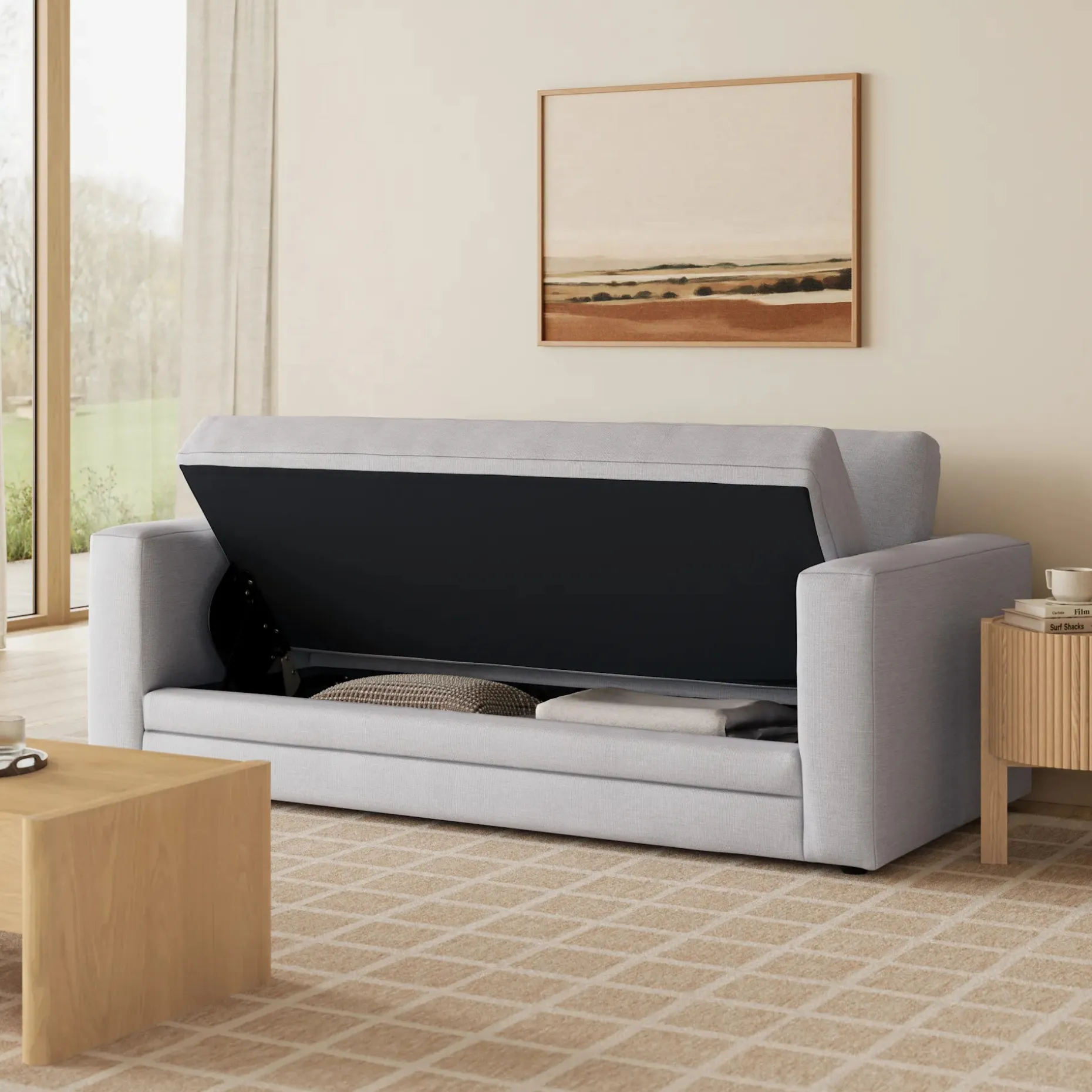 Riley 84" Storage Sofa - Silver Ivory