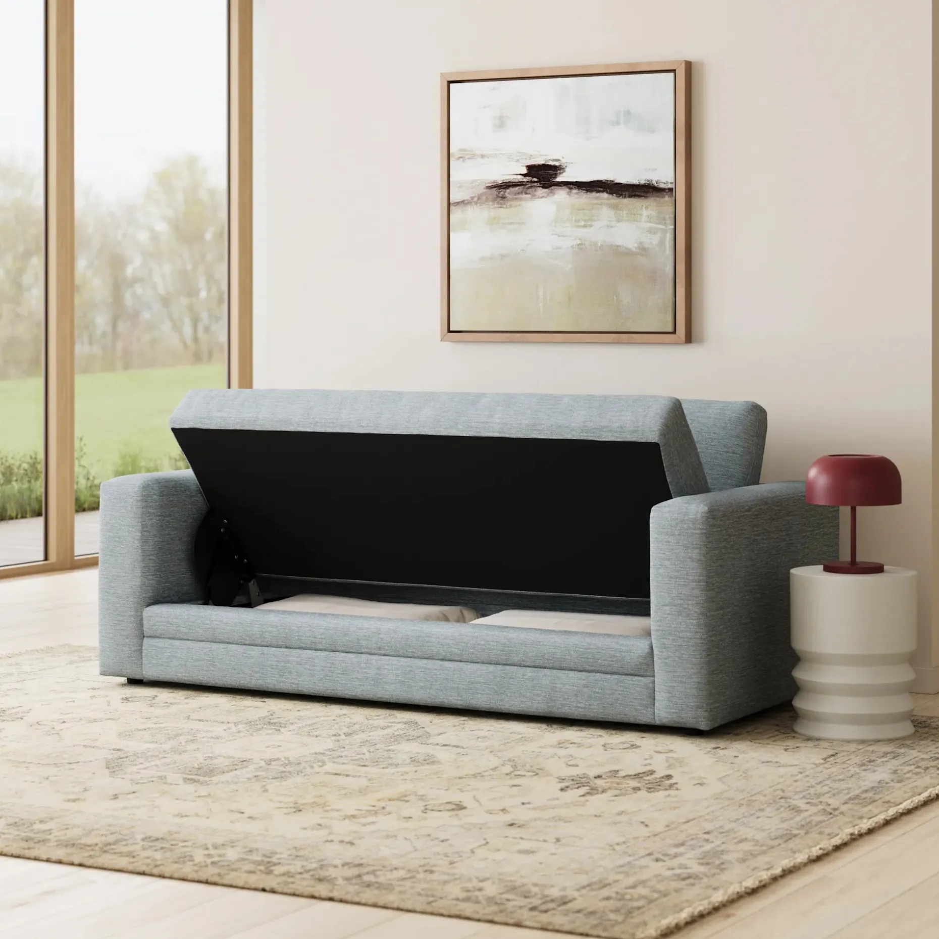 Riley 84" Storage Sofa - Silver Light Blue