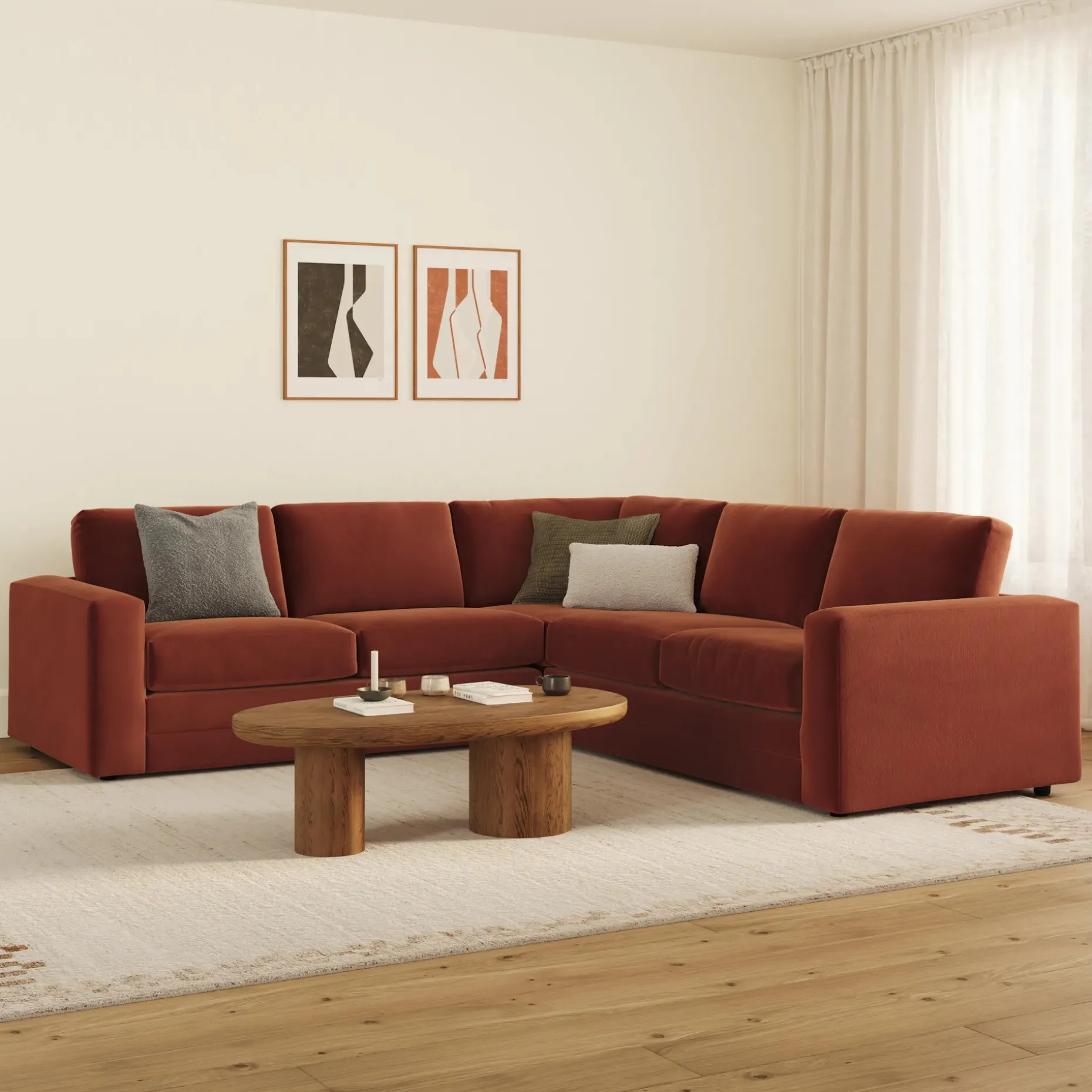 Riley 104" Velvet Corner Sectional - Hale Rust