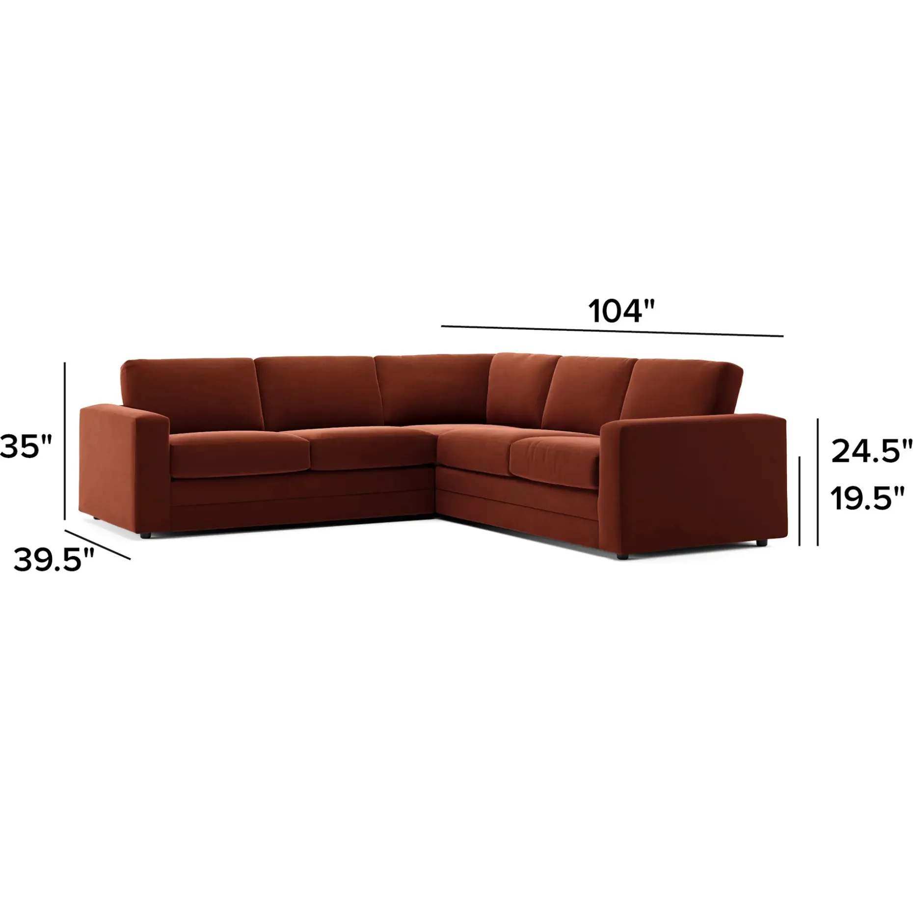 Riley 104" Velvet Corner Sectional - Hale Rust