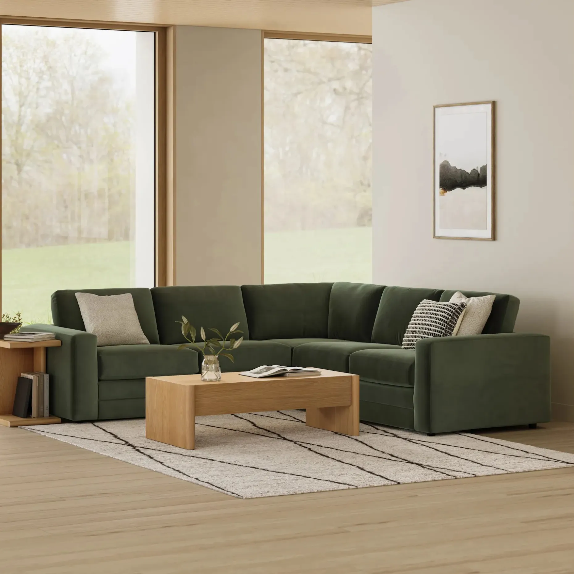 Riley 104" Velvet Corner Sectional - Hale Fir Green
