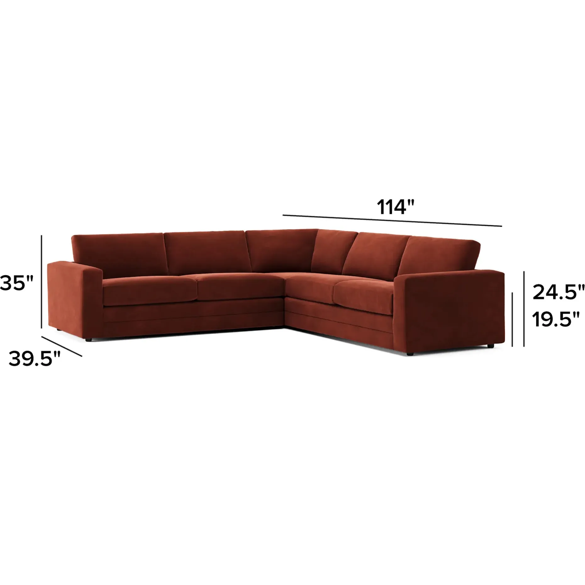 Riley 114" Velvet Corner Sectional - Hale Rust