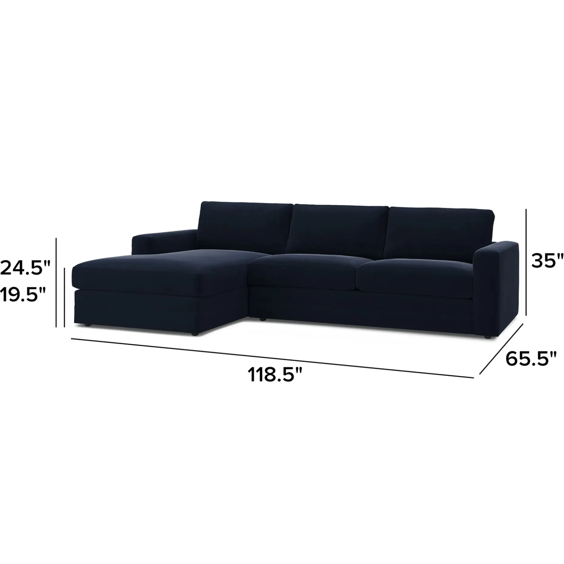 Riley 118.5" Velvet Left Sectional - Hale Ink