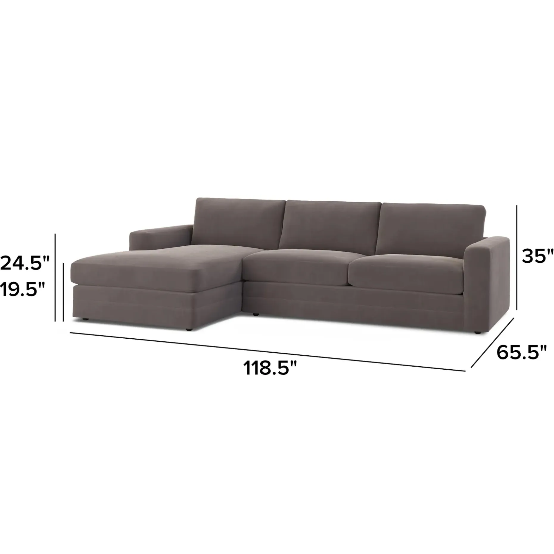 Riley 118.5" Velvet Left Sectional - Hale Warm Gray