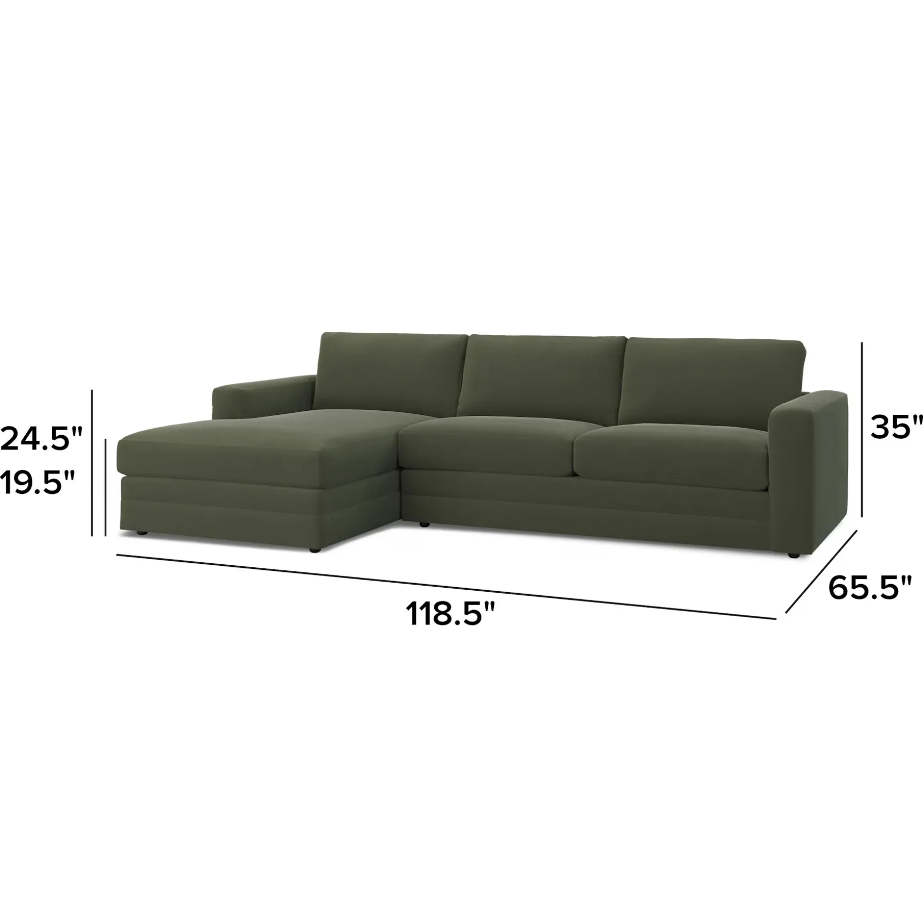 Riley 118.5" Velvet Left Sectional - Hale Fir Green