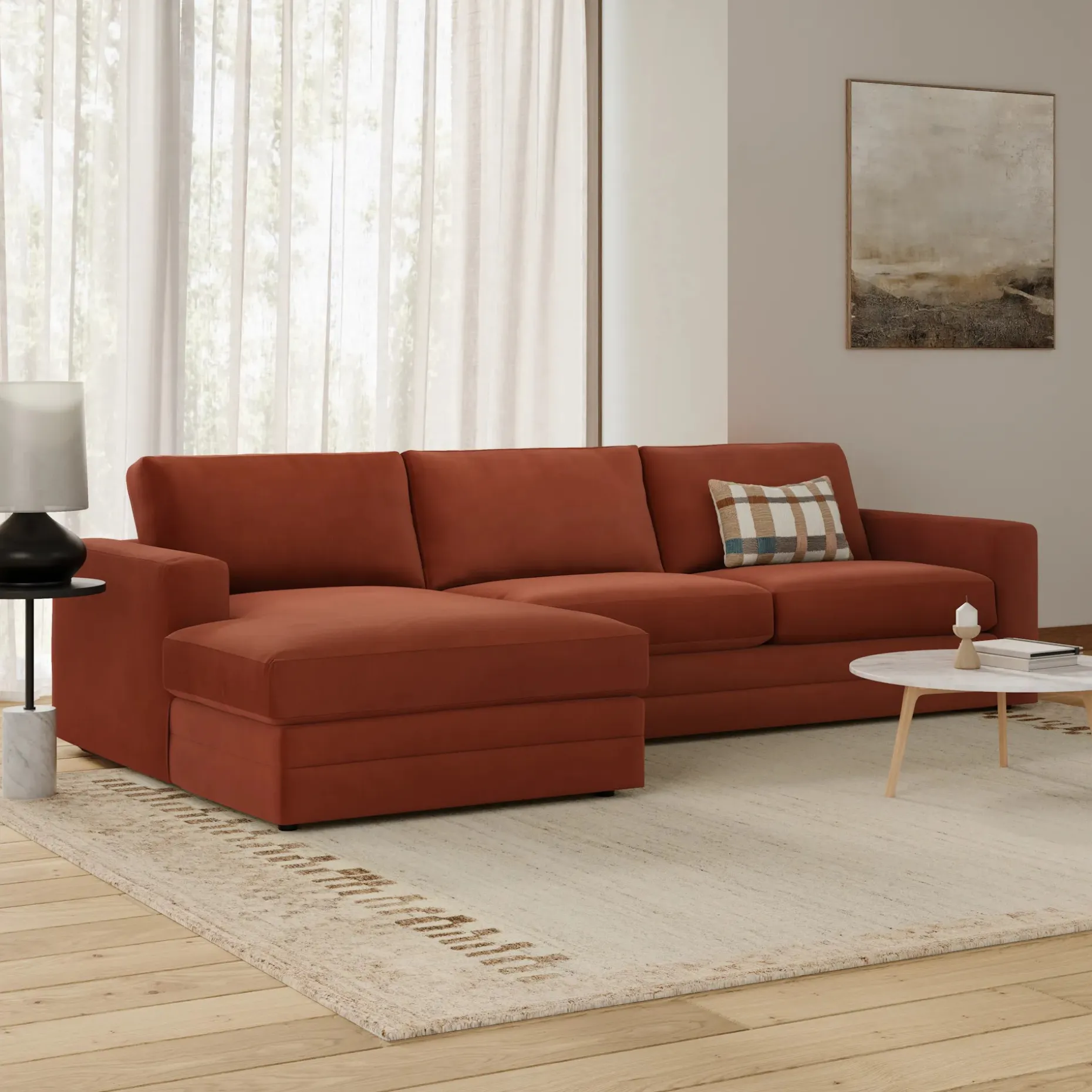 Riley 118.5" Velvet Left Sectional - Hale Rust