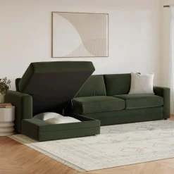 Riley 118" Velvet Left Storage Sleeper Sectional - Hale Fir Green
