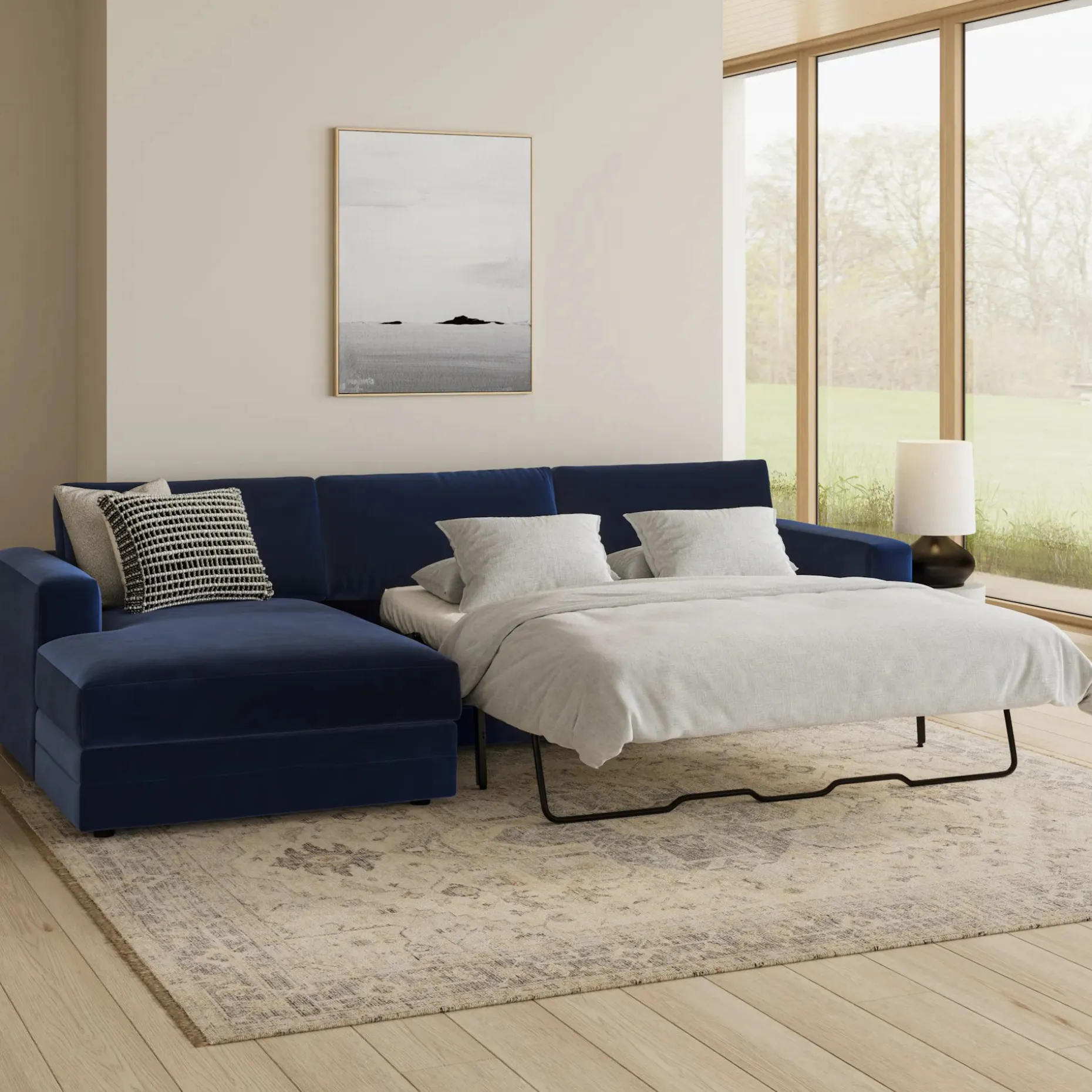 Riley 118" Velvet Left Storage Sleeper Sectional - Hale Ink