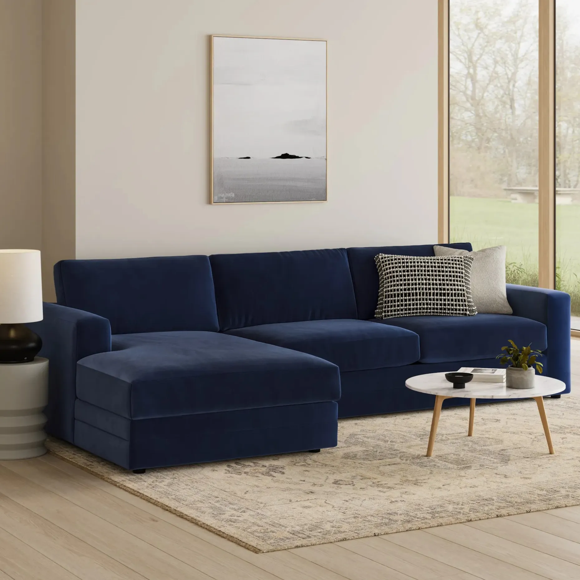 Riley 118" Velvet Left Storage Sleeper Sectional - Hale Ink