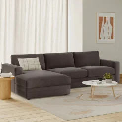 Riley 118" Velvet Left Storage Sleeper Sectional - Hale Warm Gray