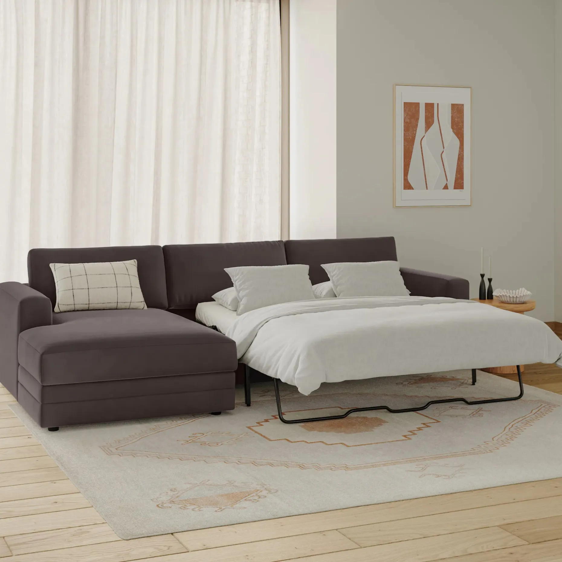 Riley 118" Velvet Left Storage Sleeper Sectional - Hale Warm Gray