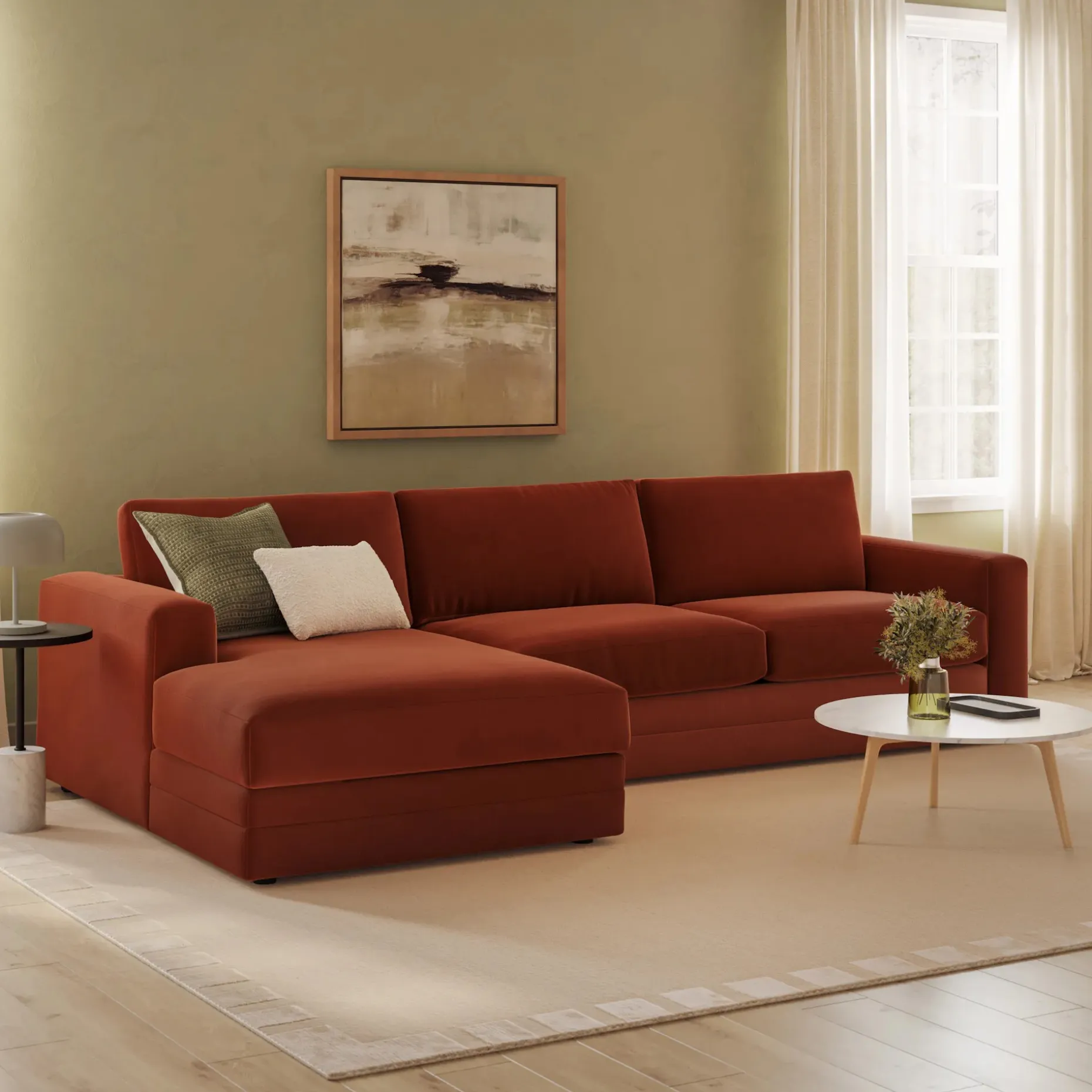 Riley 118" Velvet Left Storage Sleeper Sectional - Hale Rust