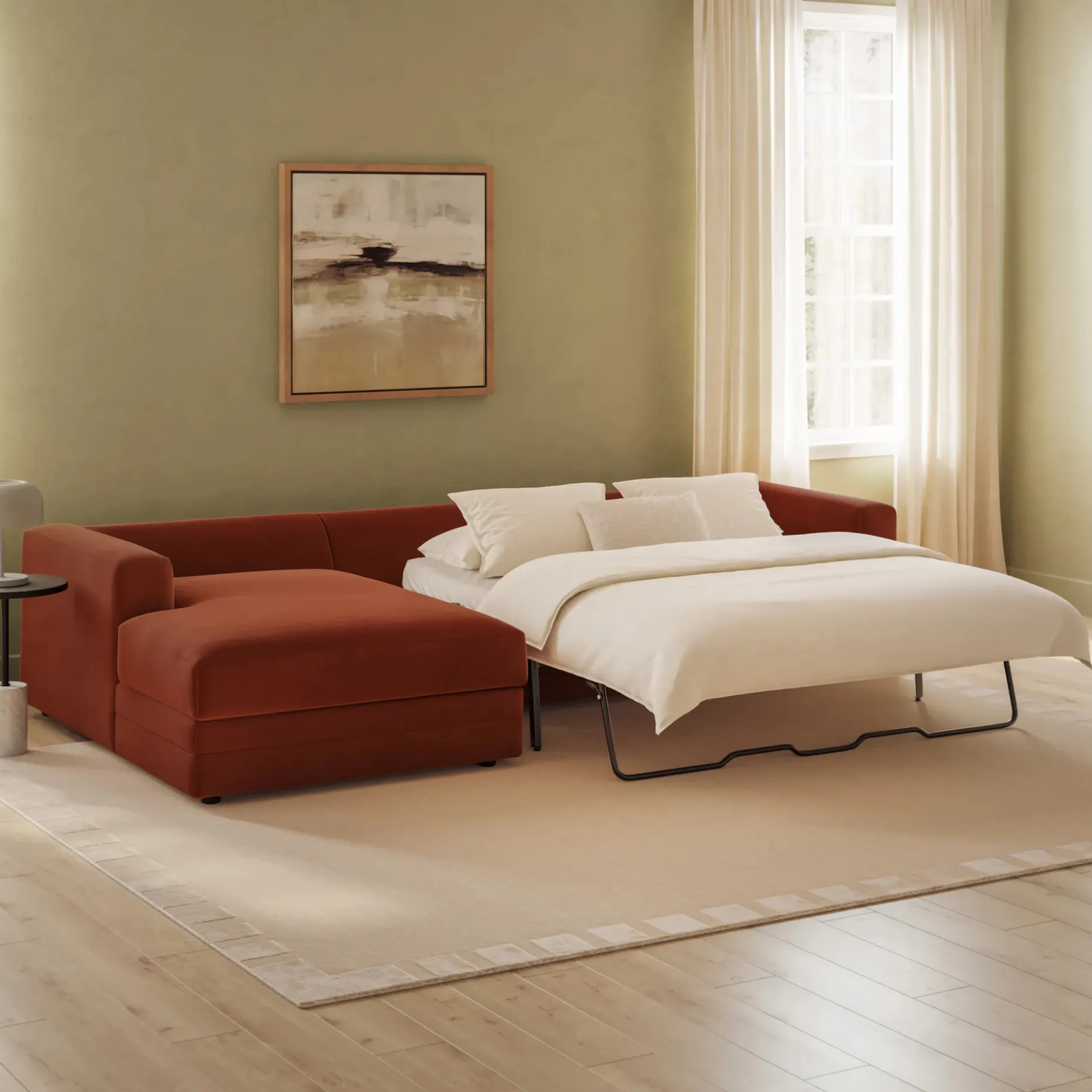 Riley 118" Velvet Left Storage Sleeper Sectional - Hale Rust