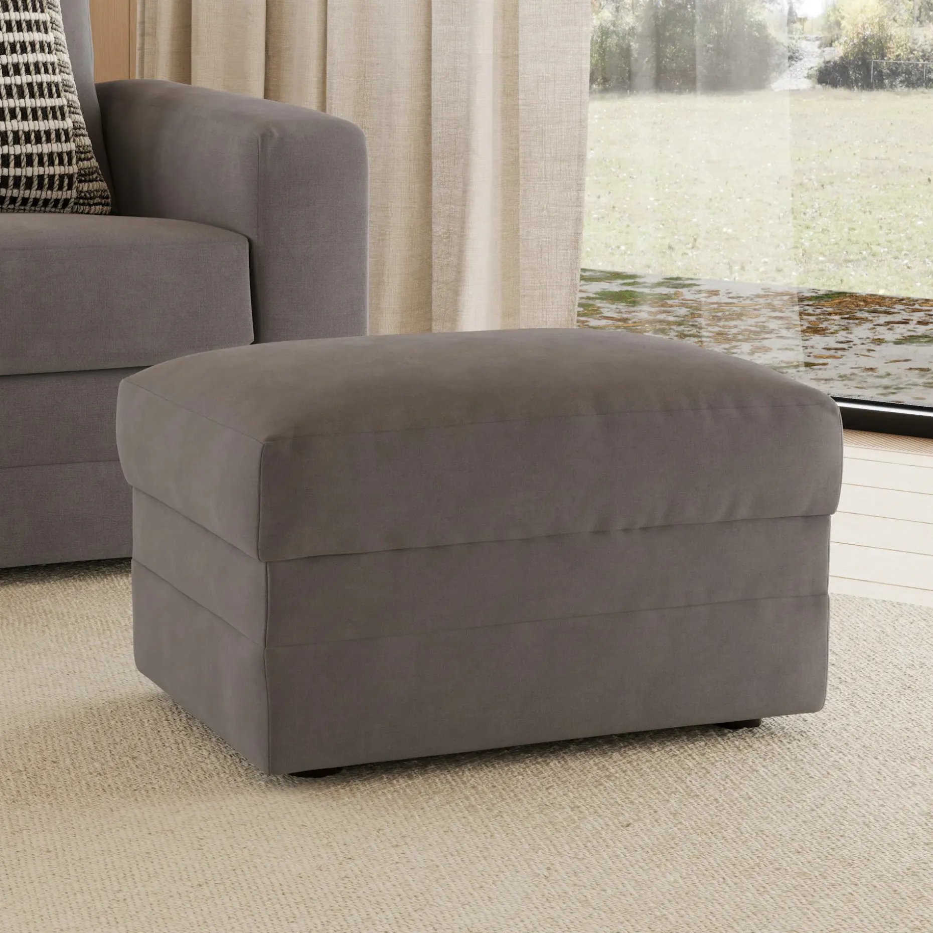 Riley 28" Velvet Ottoman - Hale Warm Gray