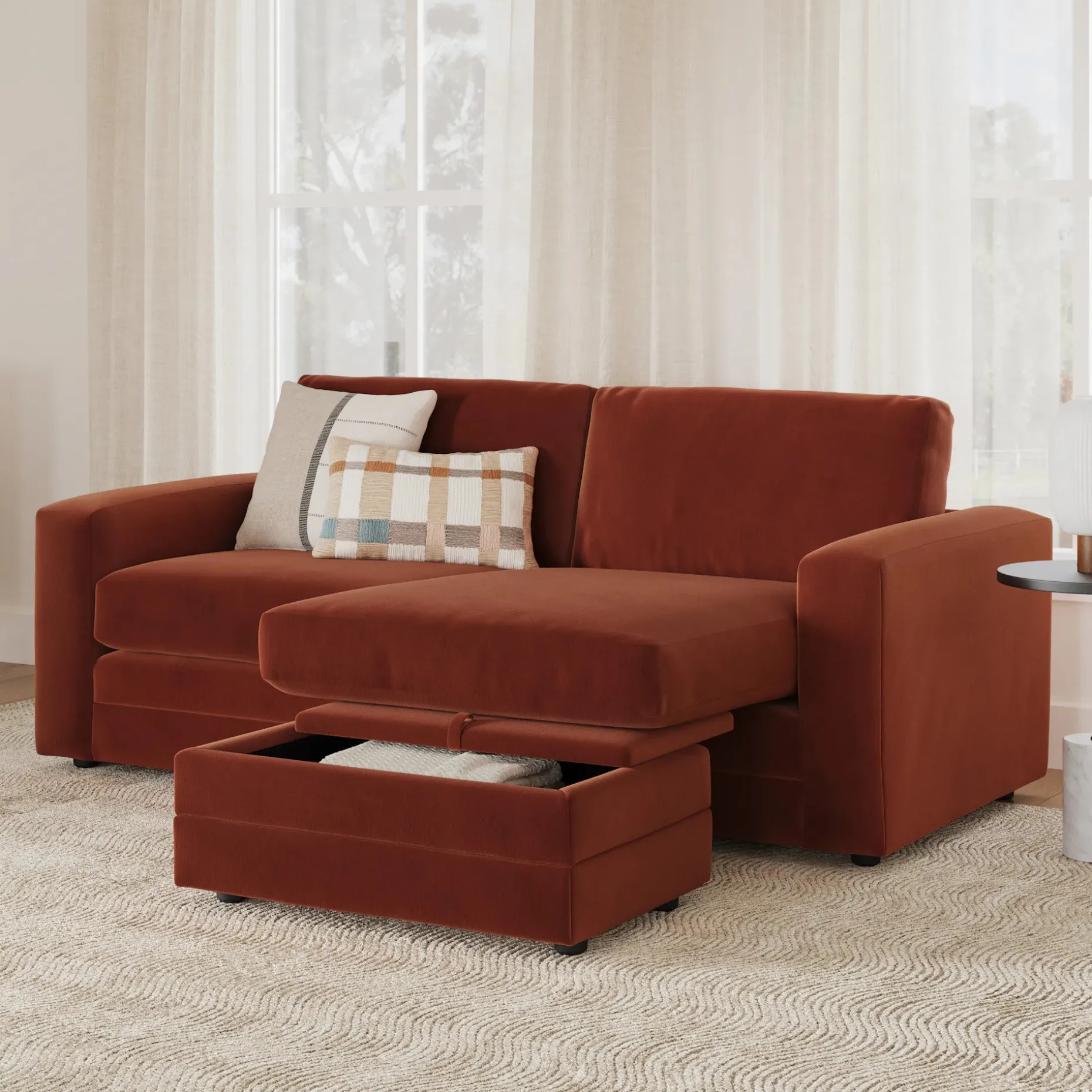 Riley 84" Velvet Reversible Storage Sectional - Hale Rust