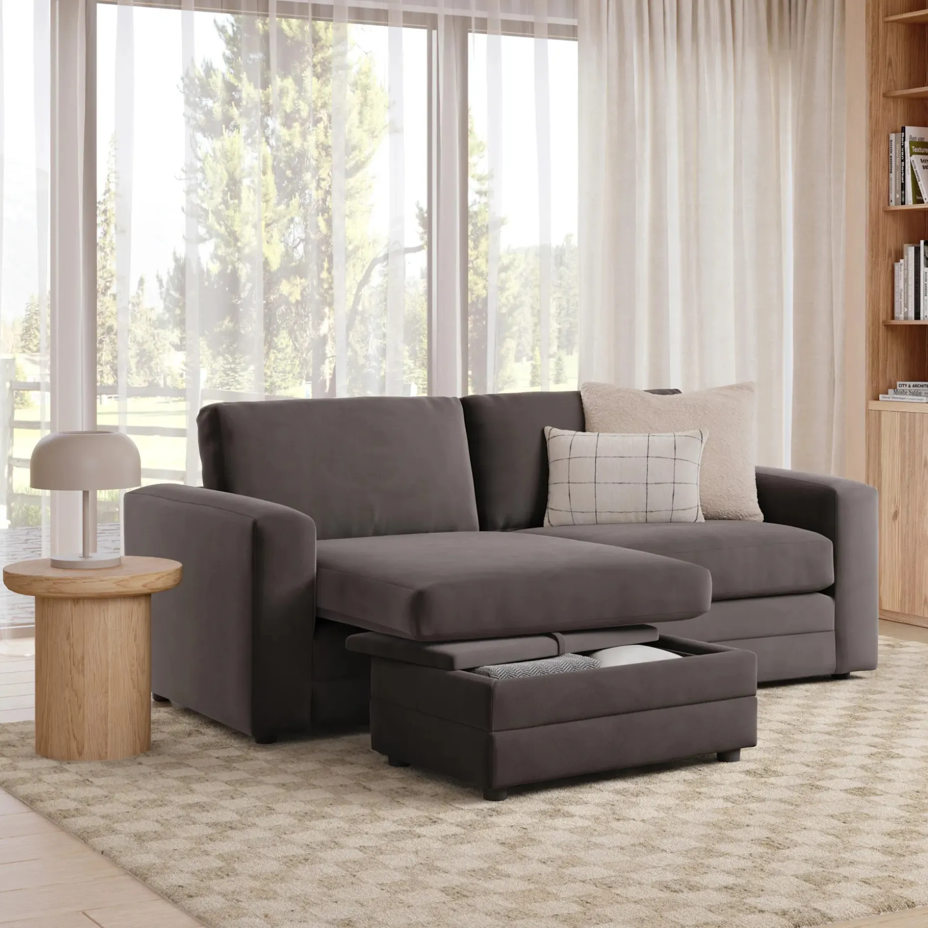 Riley 84" Velvet Reversible Storage Sectional - Hale Warm Gray