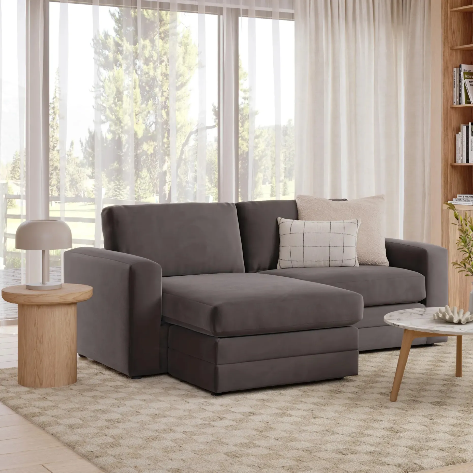 Riley 84" Velvet Reversible Storage Sectional - Hale Warm Gray