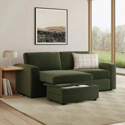 Riley 84" Velvet Reversible Storage Sectional - Hale Fir Green