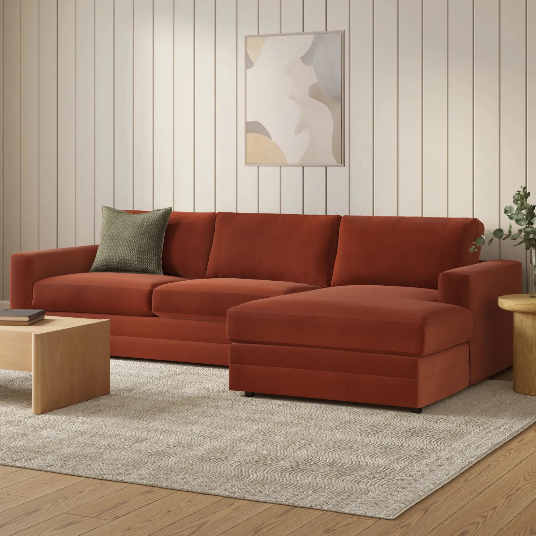 Riley 118.5" Velvet Right Sectional - Hale Rust