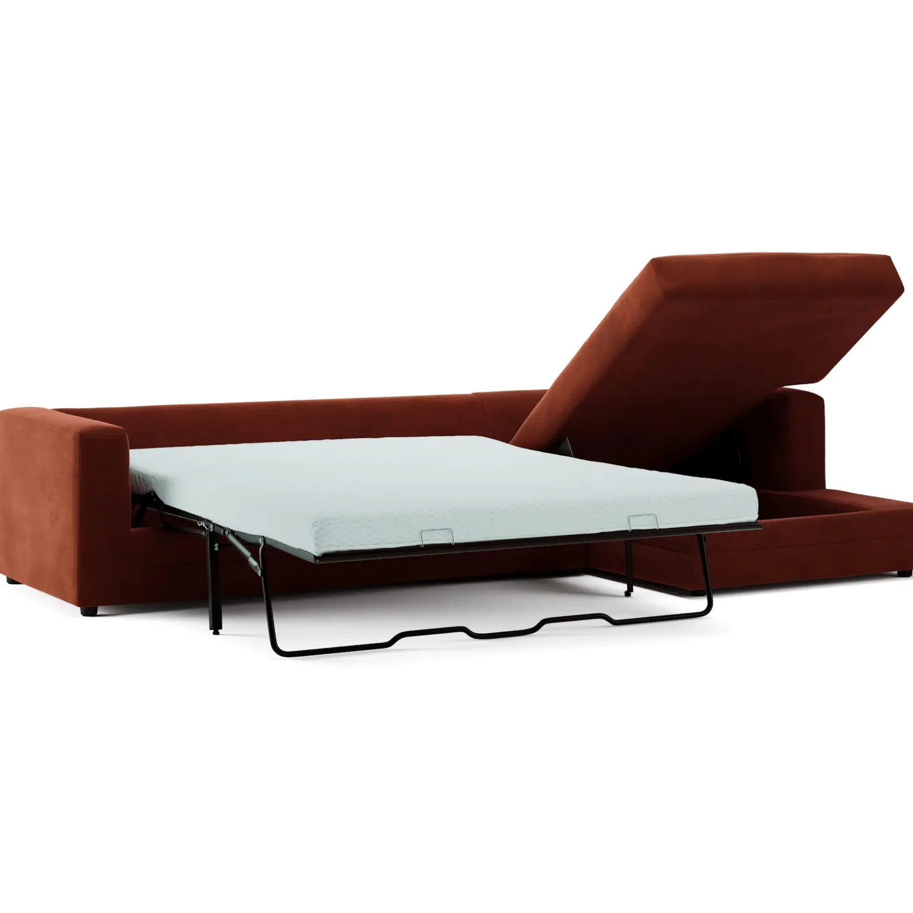 Riley 118" Velvet Right Storage Sleeper Sectional - Hale Rust