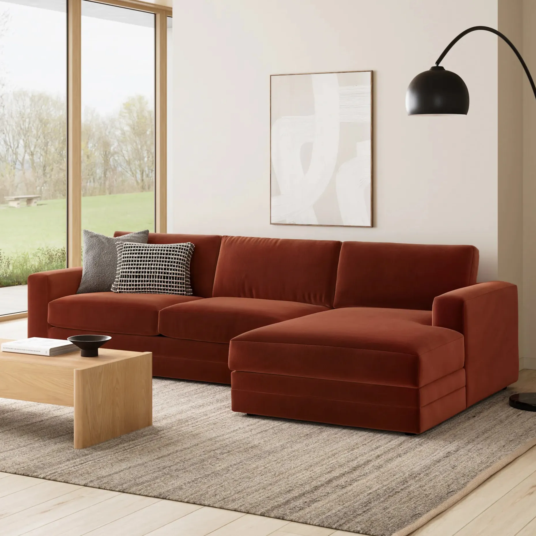 Riley 118" Velvet Right Storage Sleeper Sectional - Hale Rust