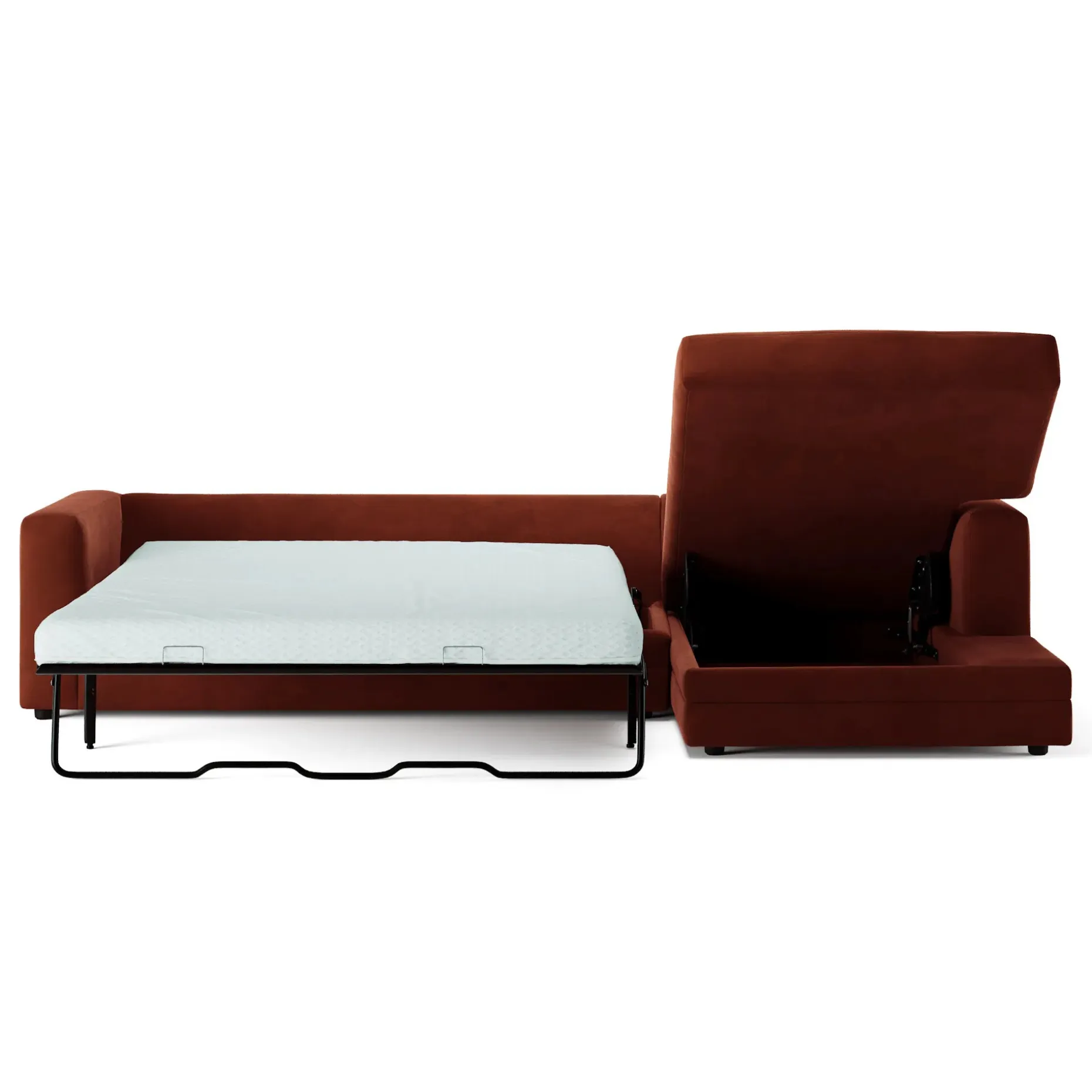 Riley 118" Velvet Right Storage Sleeper Sectional - Hale Rust
