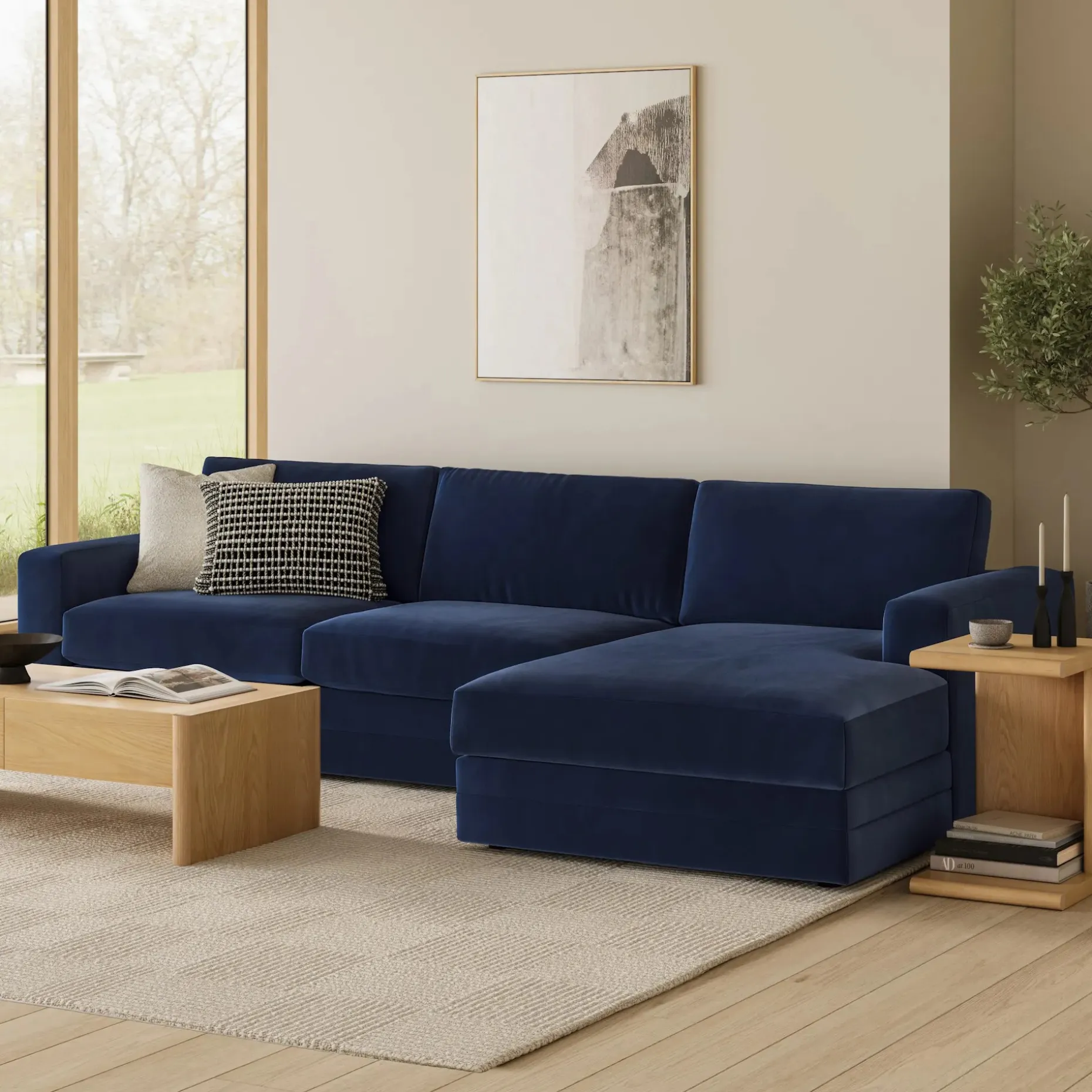 Riley 118" Velvet Right Storage Sleeper Sectional - Hale Ink