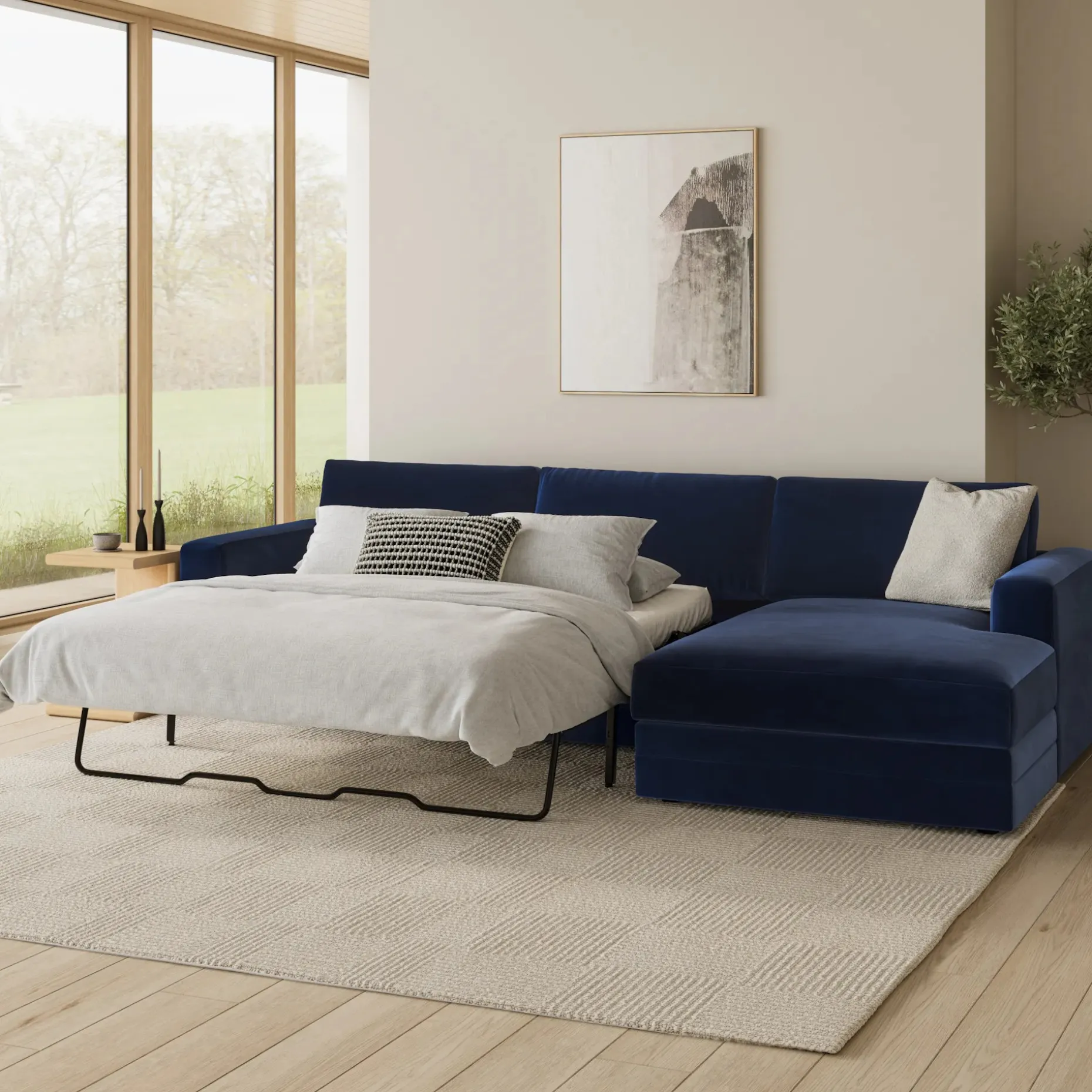 Riley 118" Velvet Right Storage Sleeper Sectional - Hale Ink