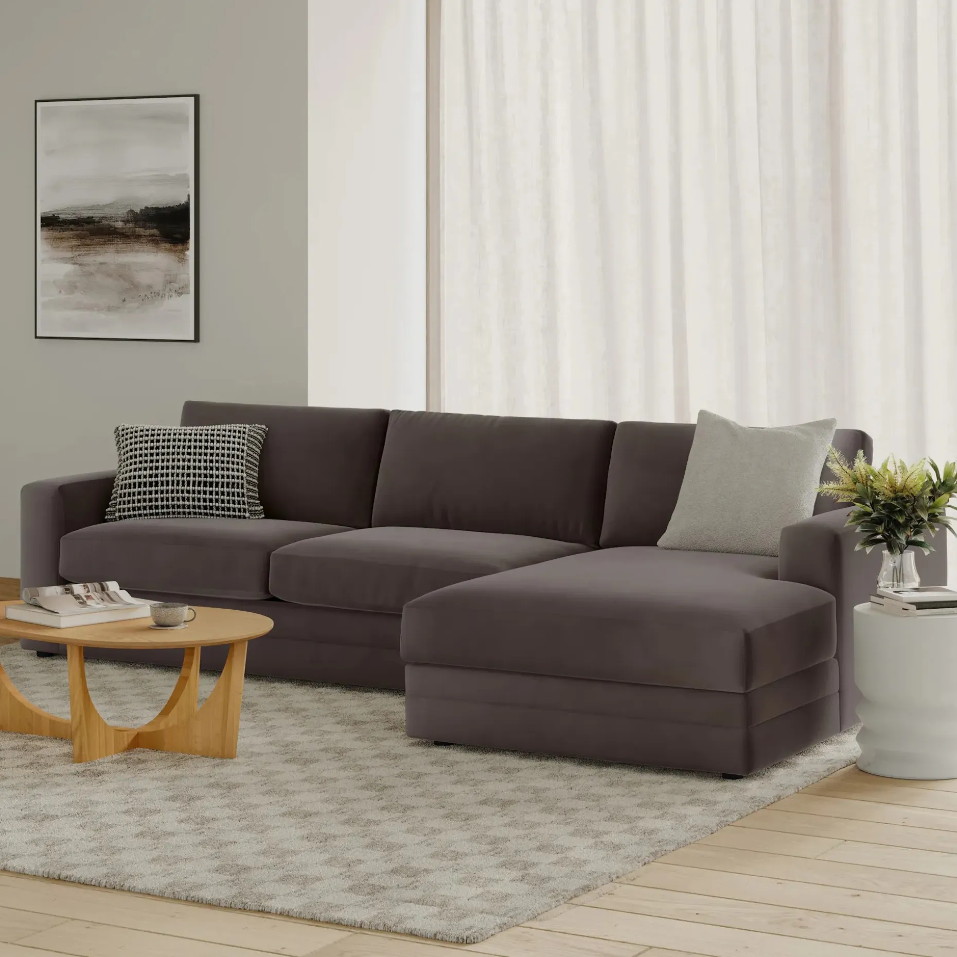 Riley 118" Velvet Right Storage Sleeper Sectional - Hale Warm Gray