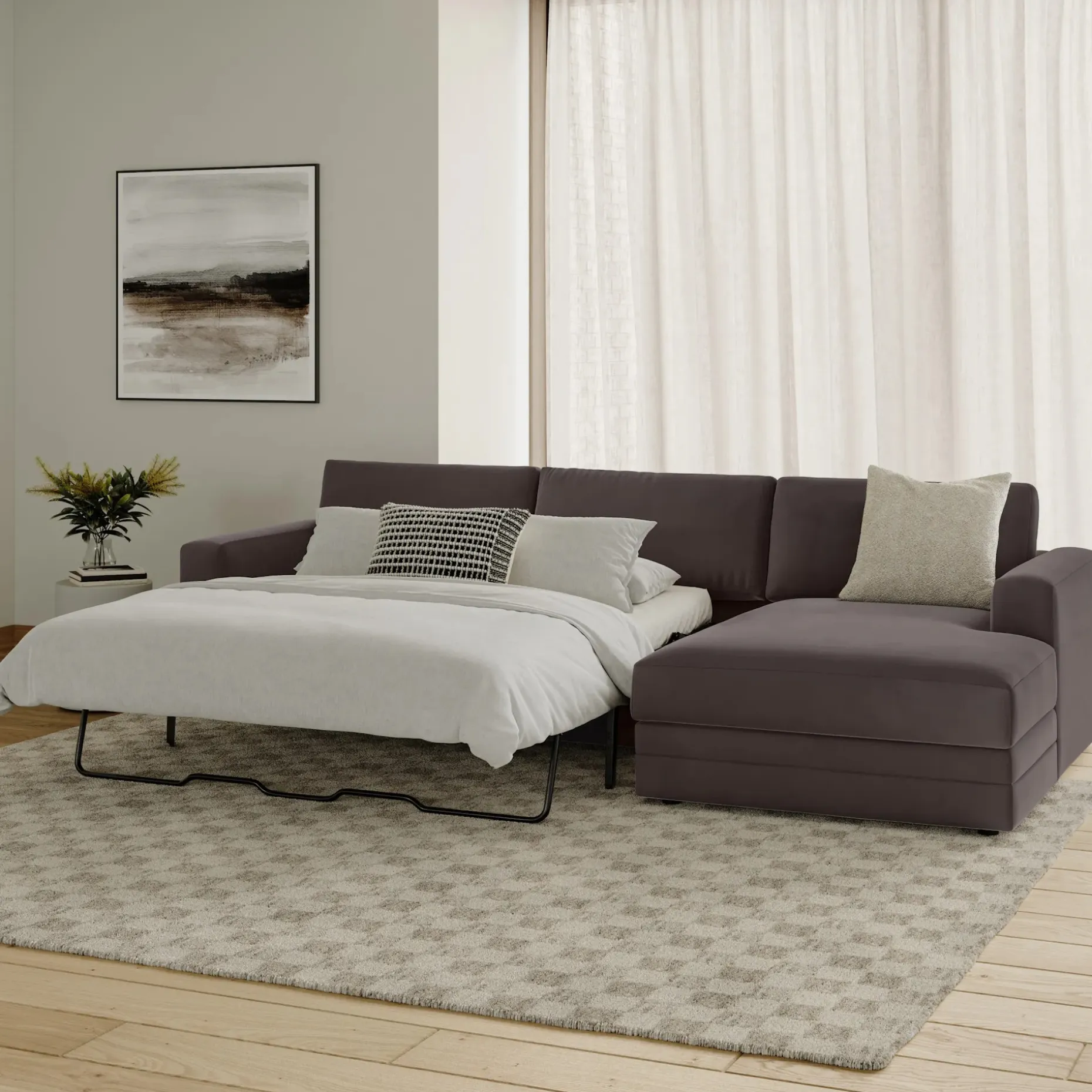 Riley 118" Velvet Right Storage Sleeper Sectional - Hale Warm Gray