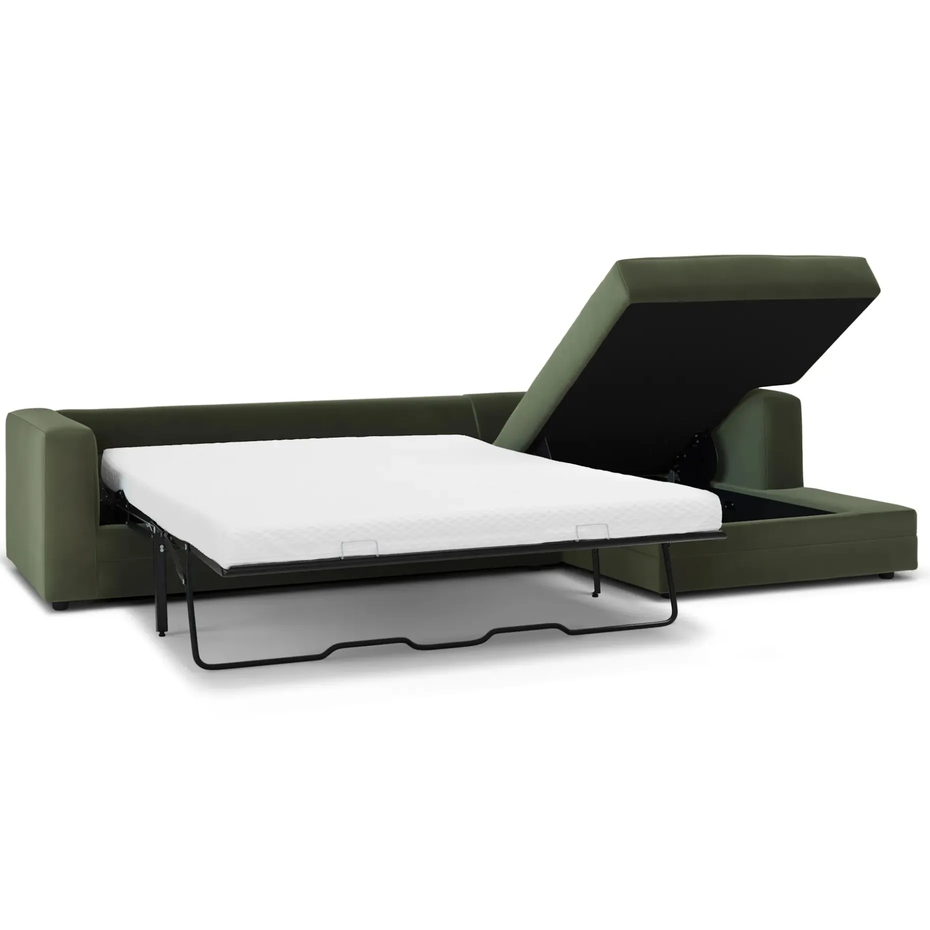Riley 118" Velvet Right Storage Sleeper Sectional - Hale Fir Green