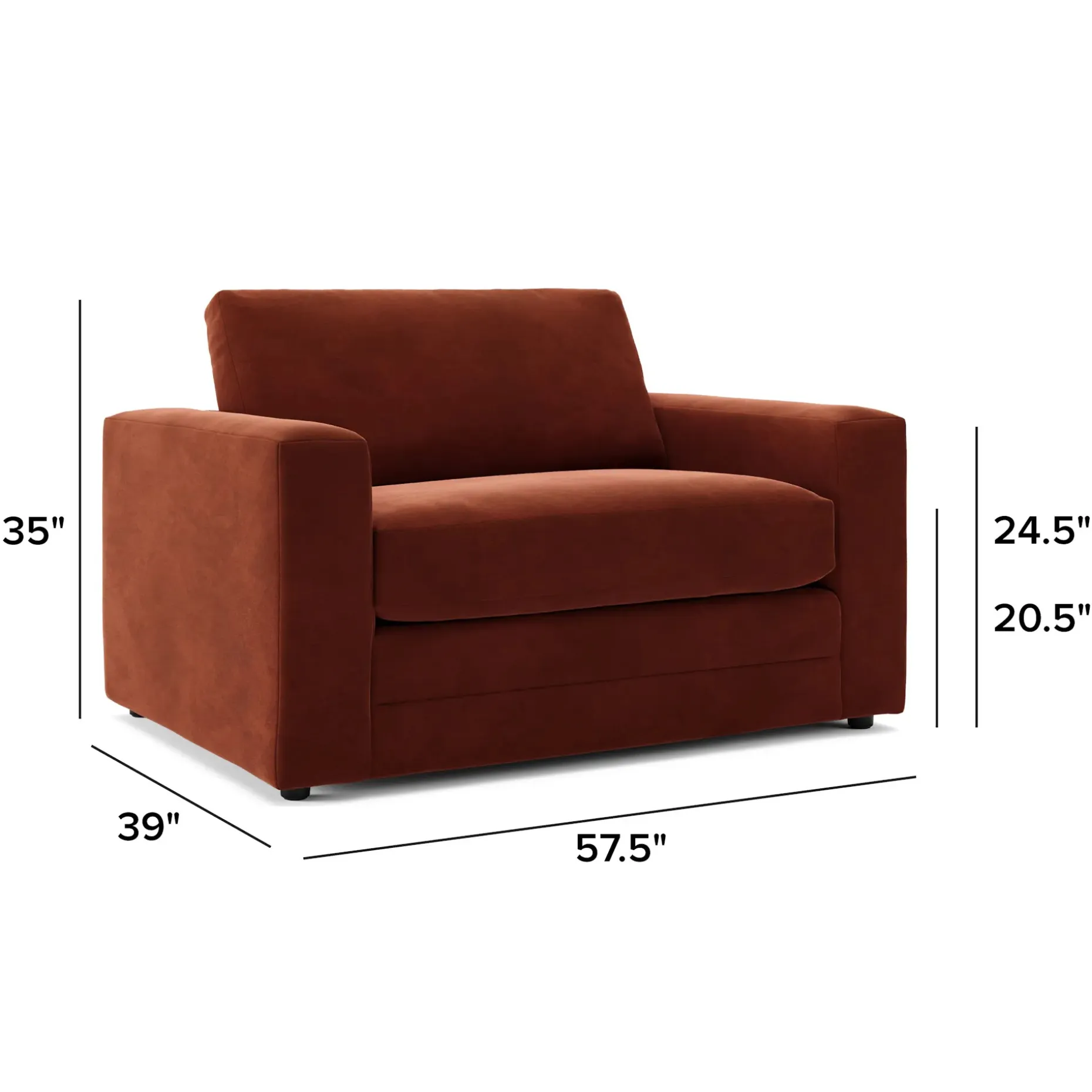 Riley 57.5" Velvet Sleeper Chair - Hale Rust