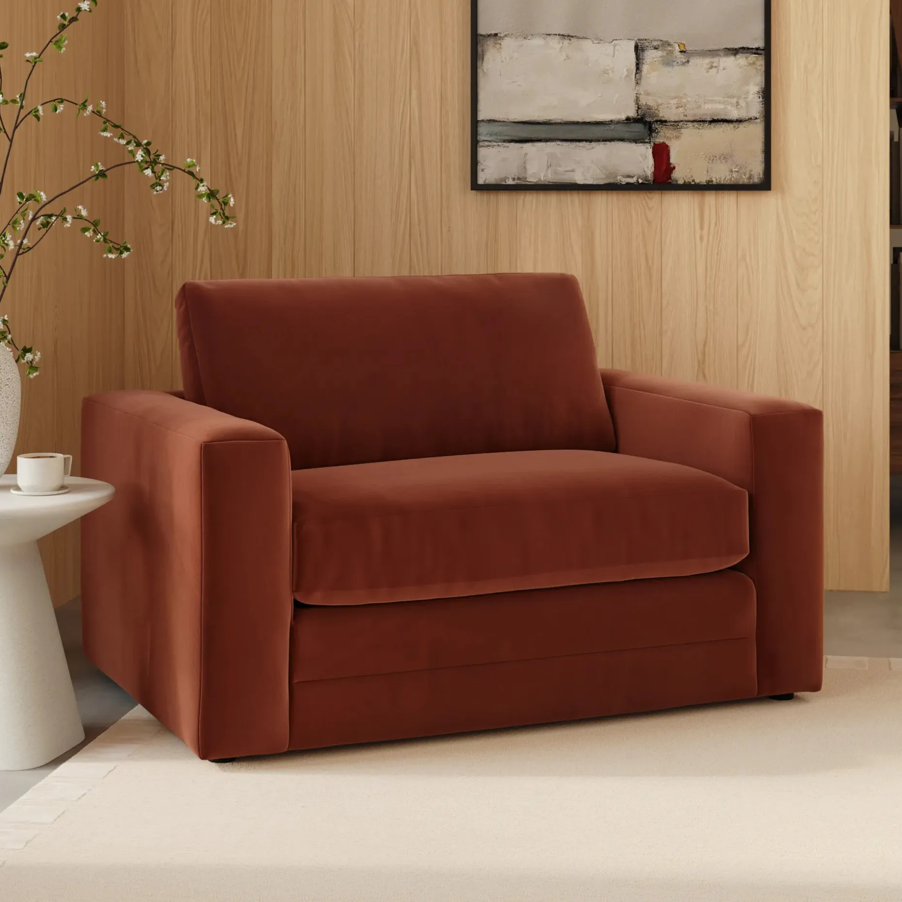 Riley 57.5" Velvet Sleeper Chair - Hale Rust