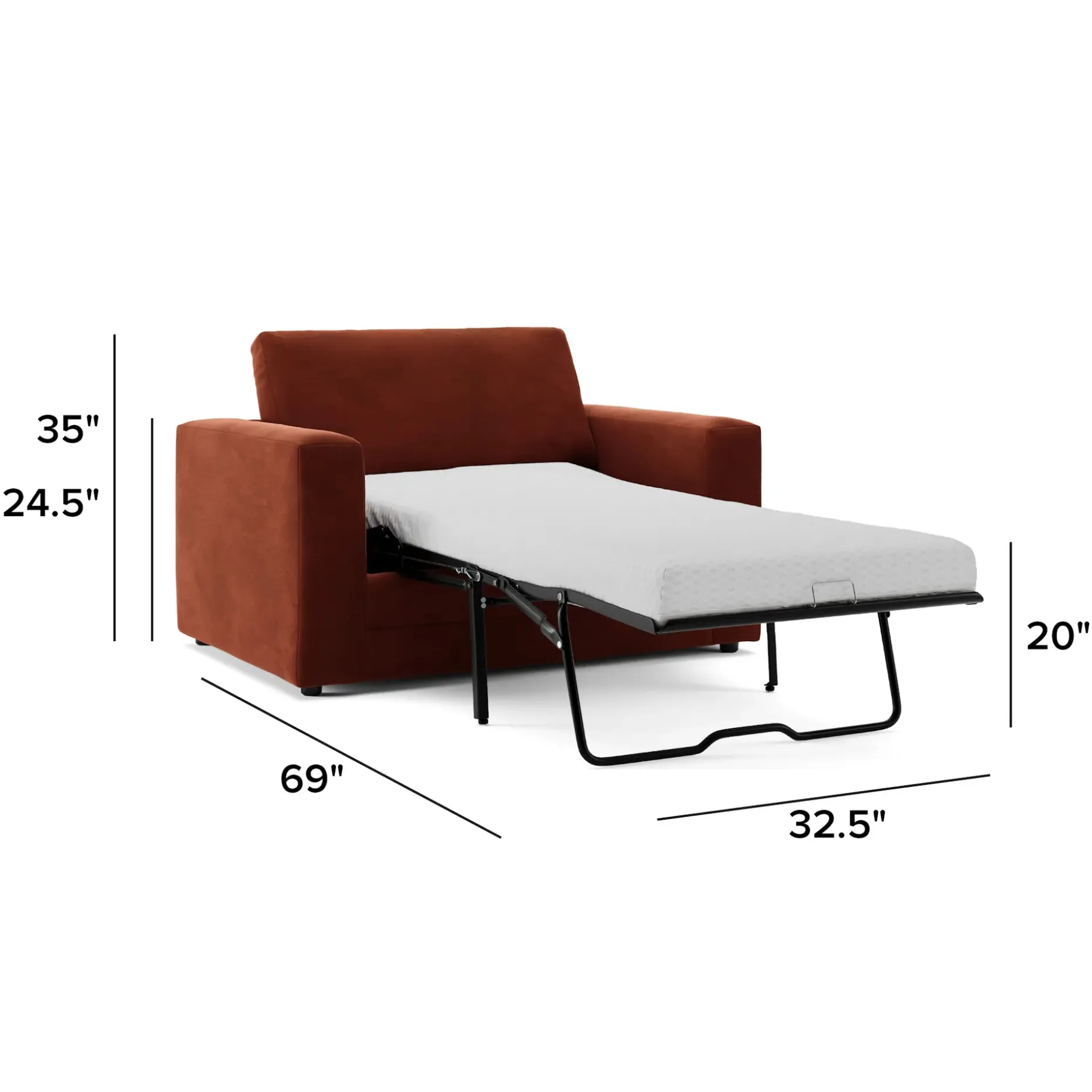 Riley 57.5" Velvet Sleeper Chair - Hale Rust