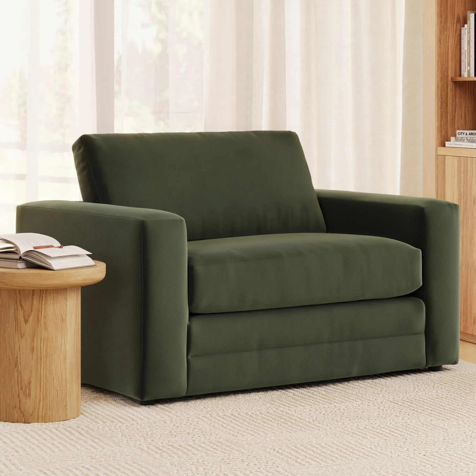 Riley 57.5" Velvet Sleeper Chair - Hale Fir Green