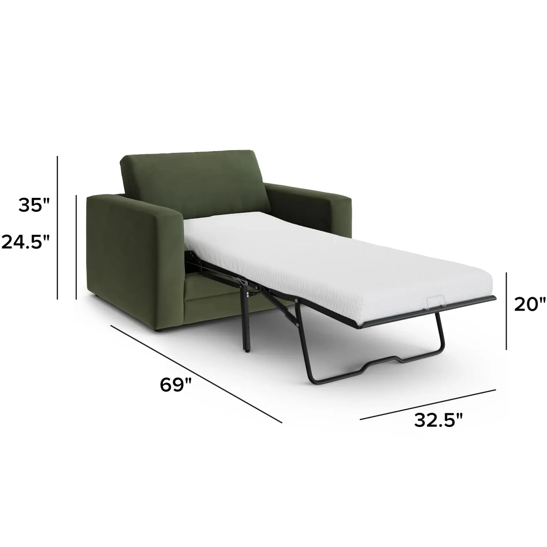 Riley 57.5" Velvet Sleeper Chair - Hale Fir Green