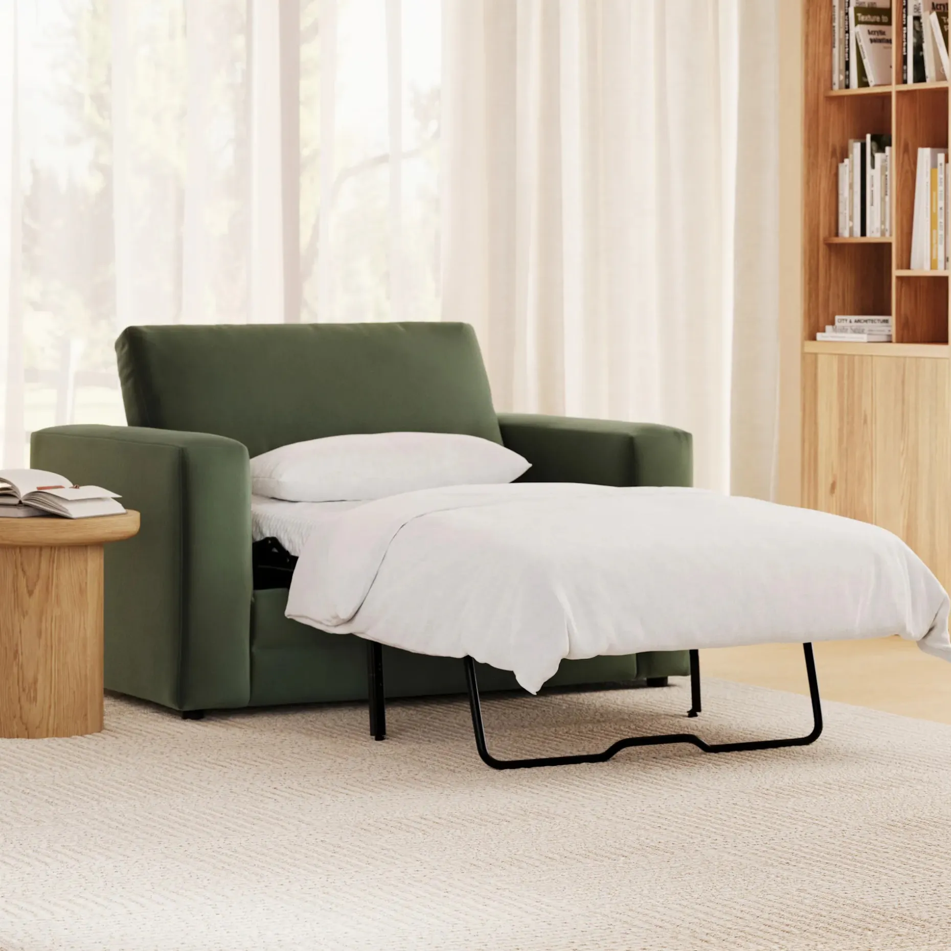 Riley 57.5" Velvet Sleeper Chair - Hale Fir Green