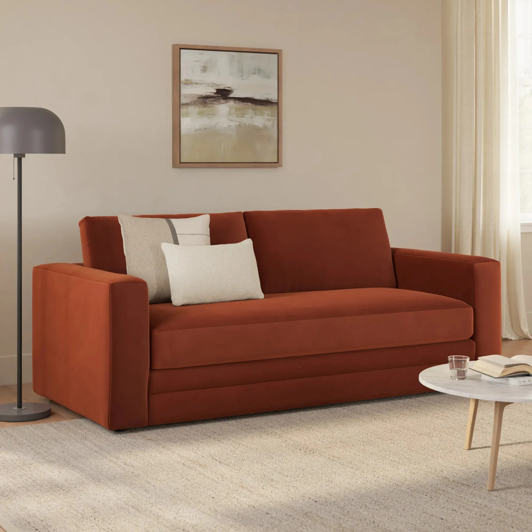 Riley 84" Velvet Storage Sofa - Hale Rust