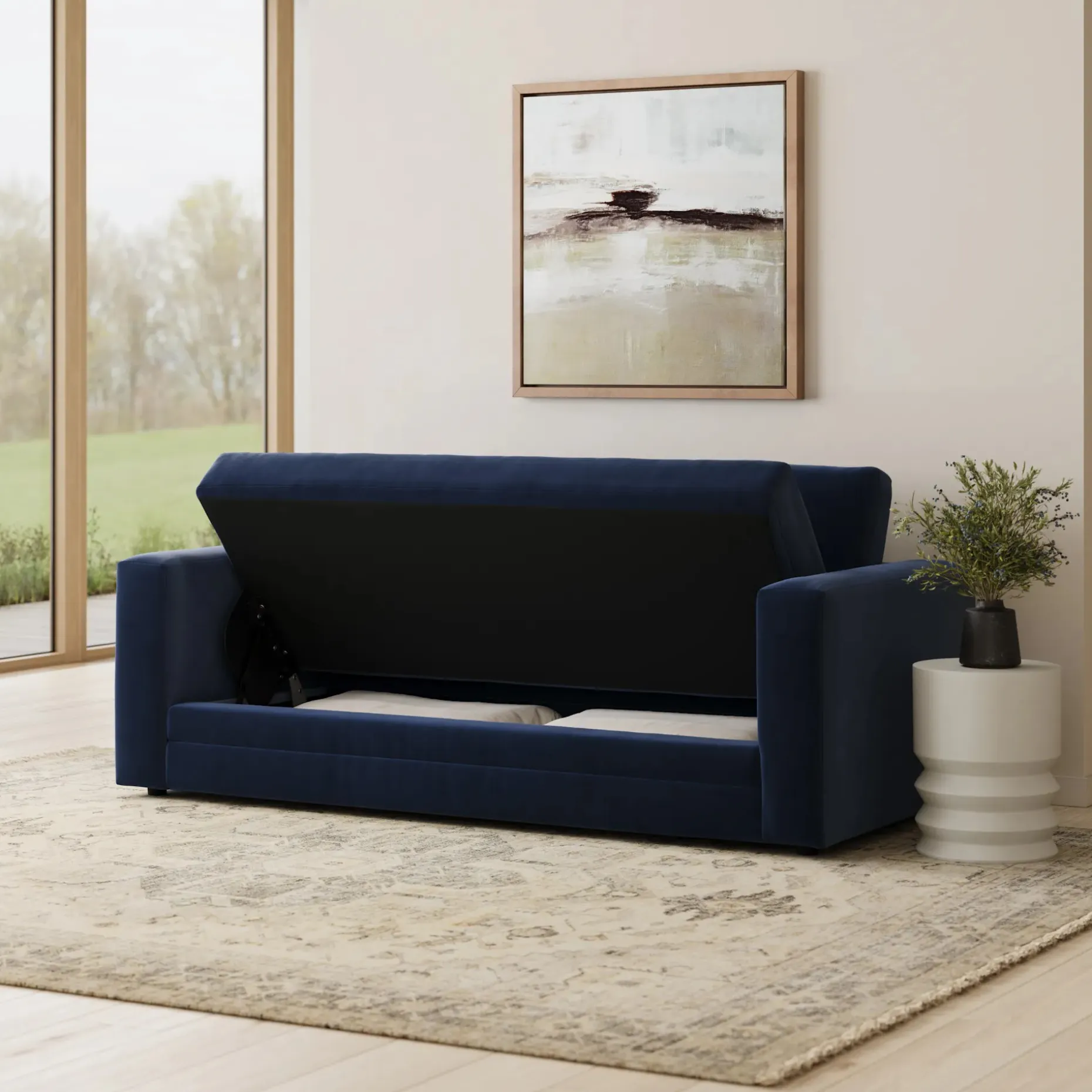 Riley 84" Velvet Storage Sofa - Hale Ink