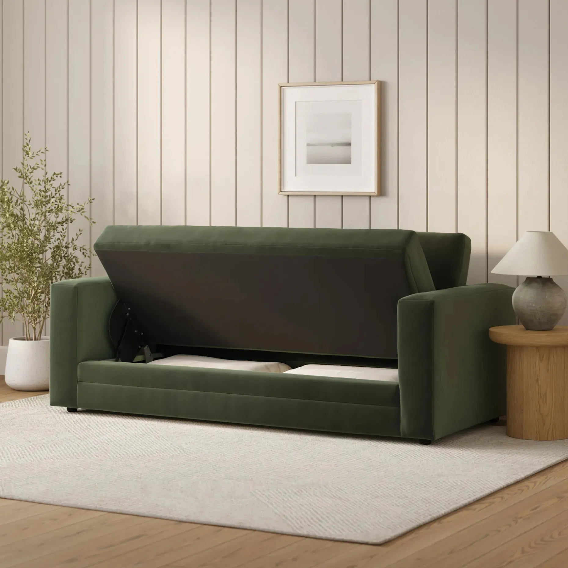 Riley 84" Velvet Storage Sofa - Hale Fir Green