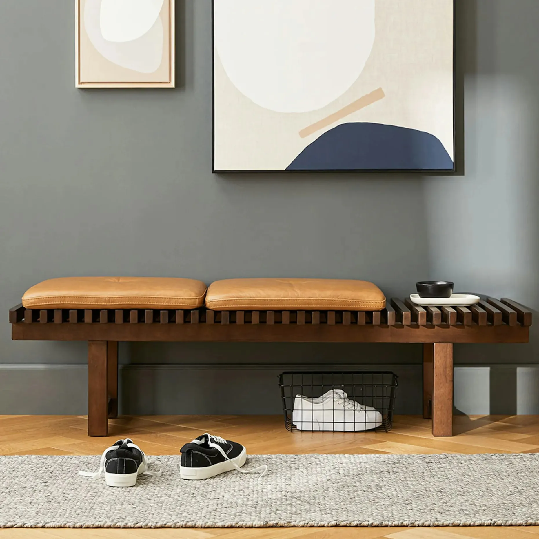 Ripa 59" Leather Bench - Charme Tan