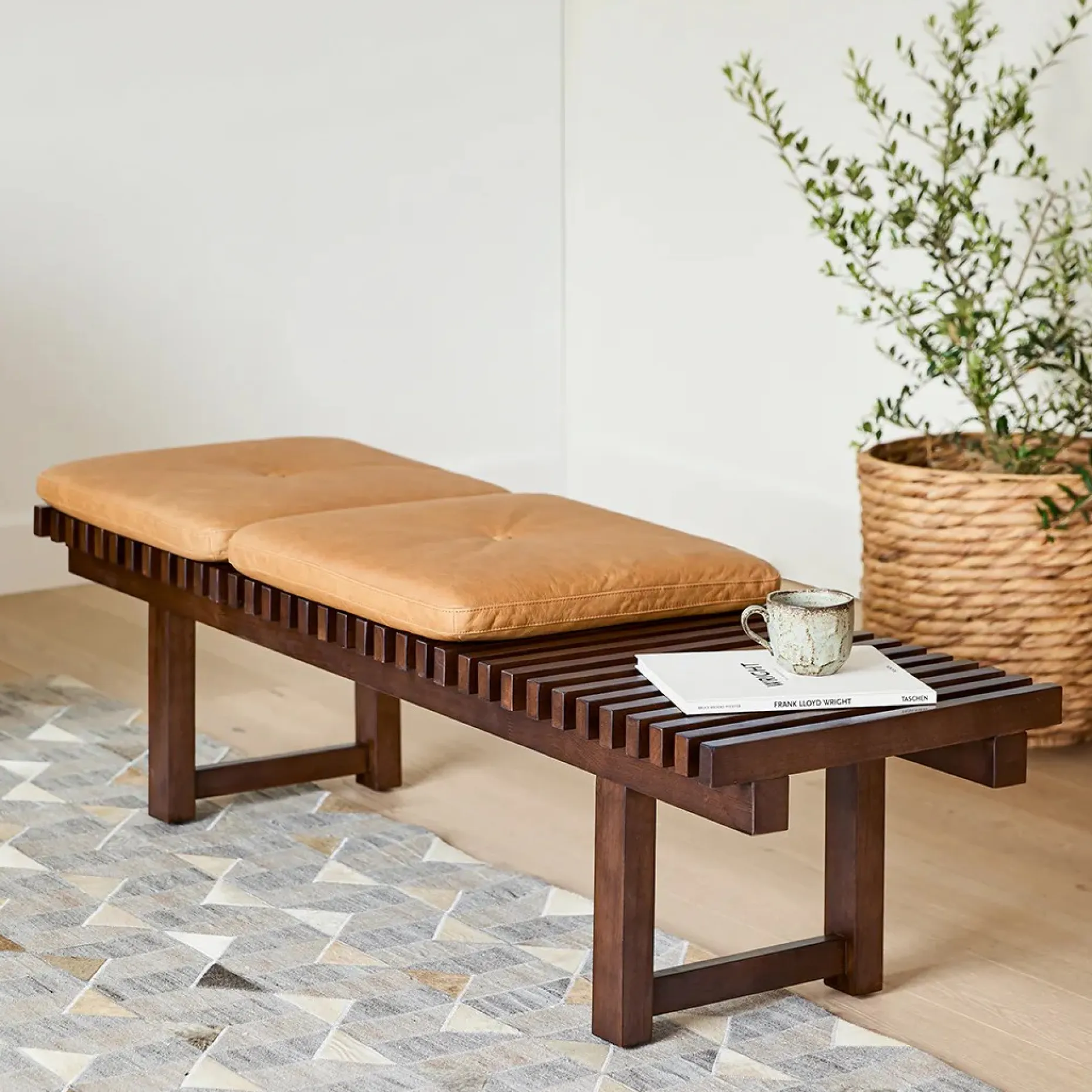 Ripa 59" Leather Bench - Charme Tan